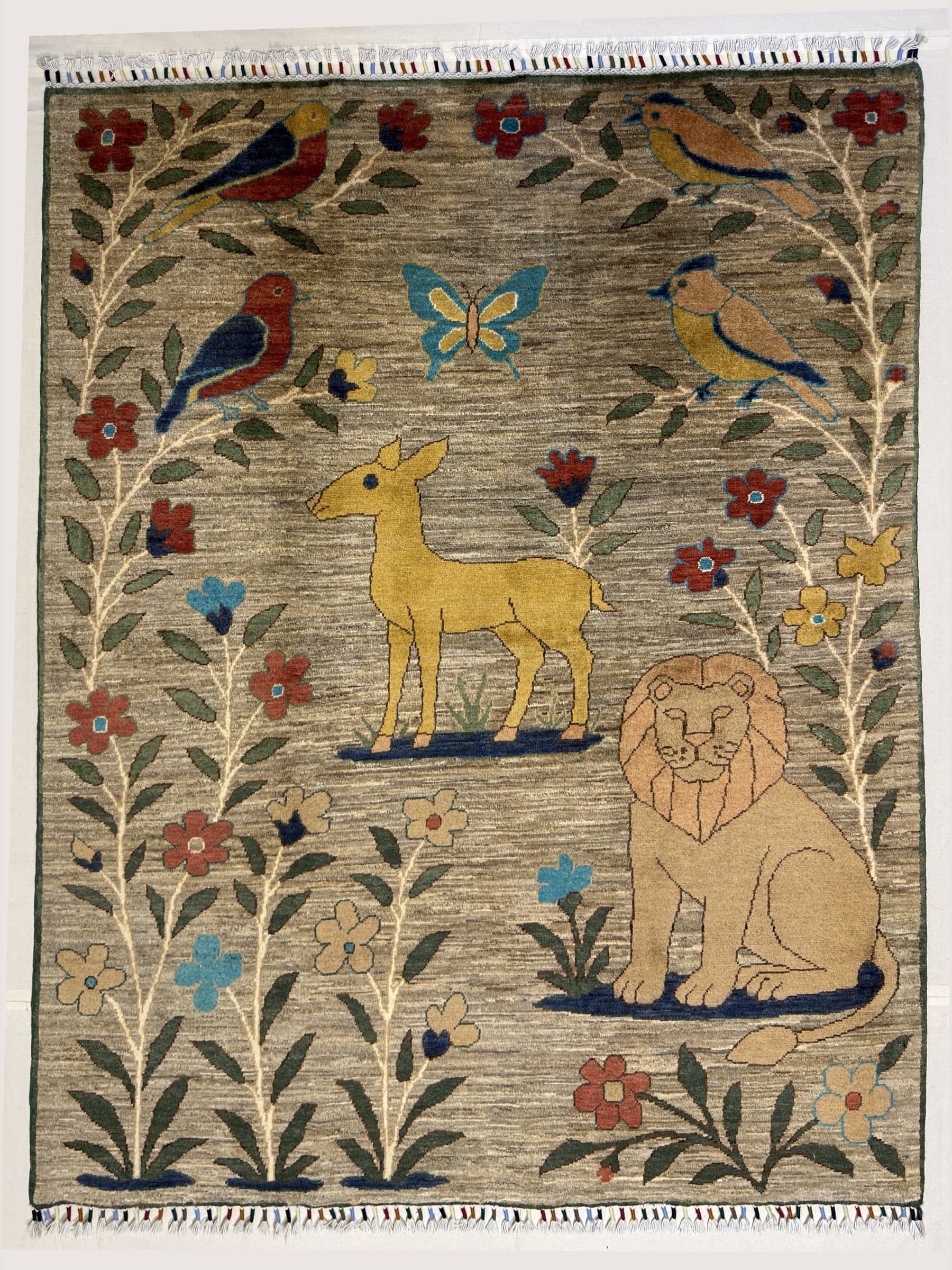 Grey Grey Pictorial Hand-Knotted Wool Rug
