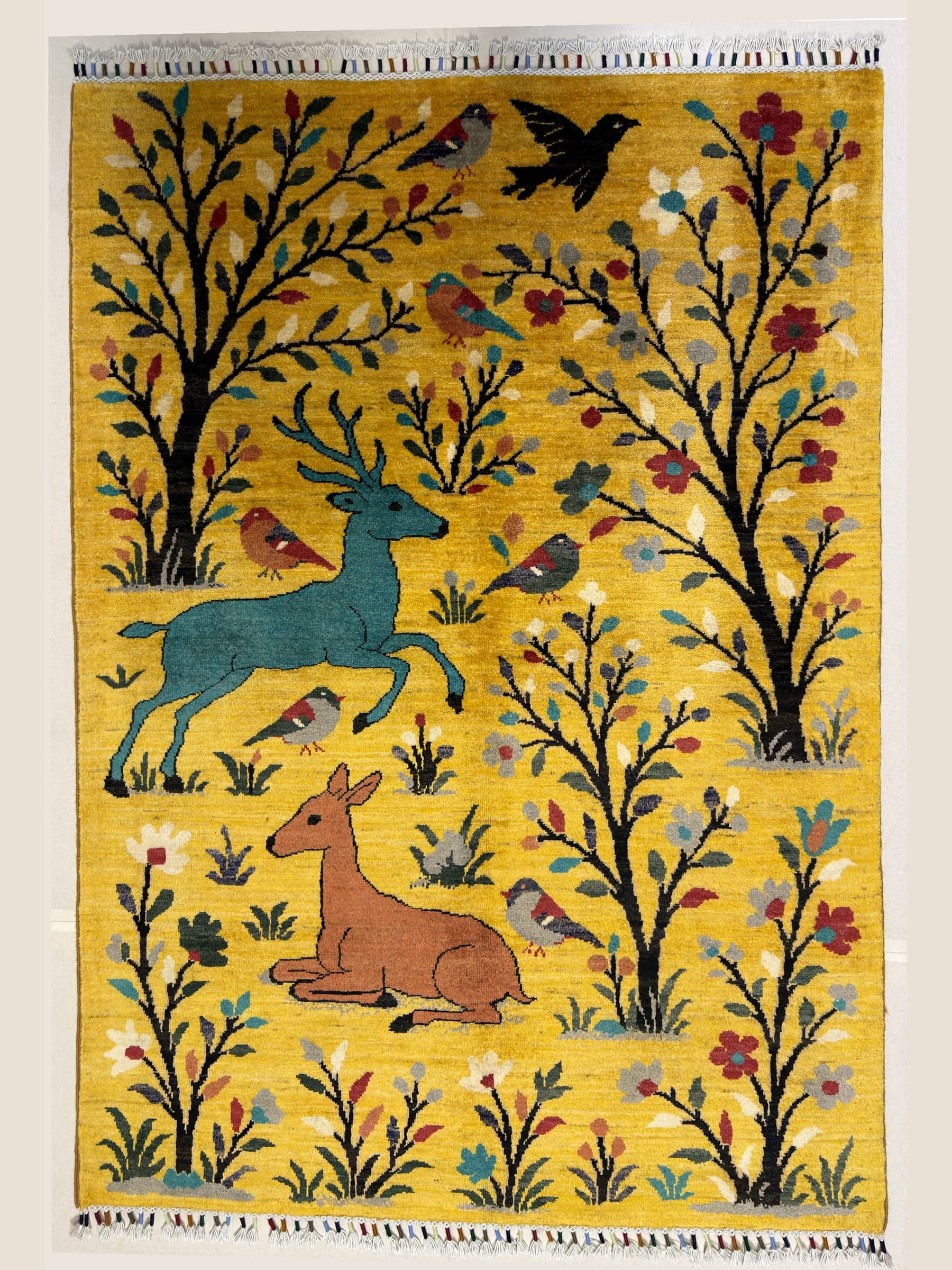 Gold Gold Pictorial Hand-Knotted Wool Rug