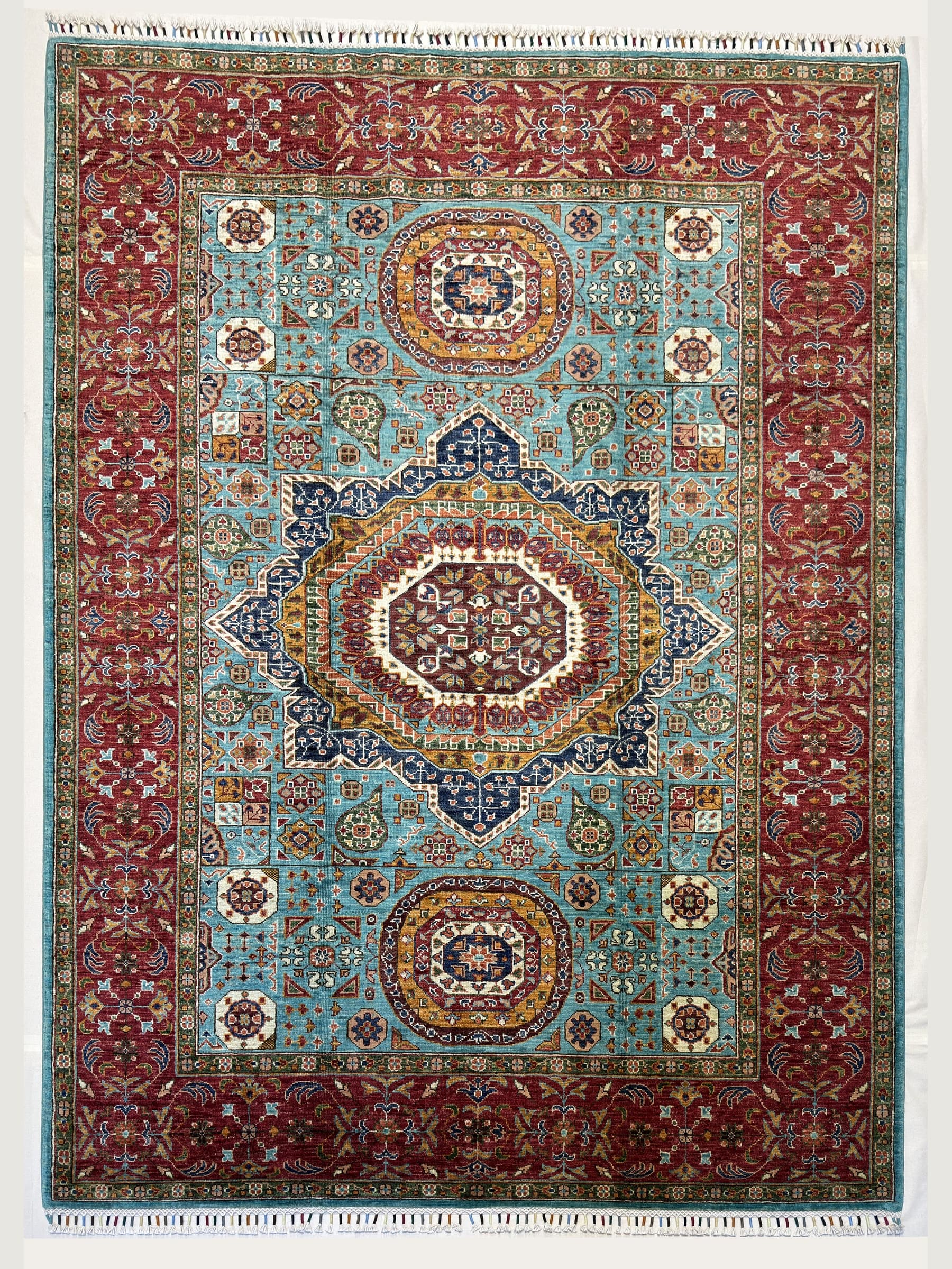 Teal Teal Mamluk Hand-Knotted Wool Rug