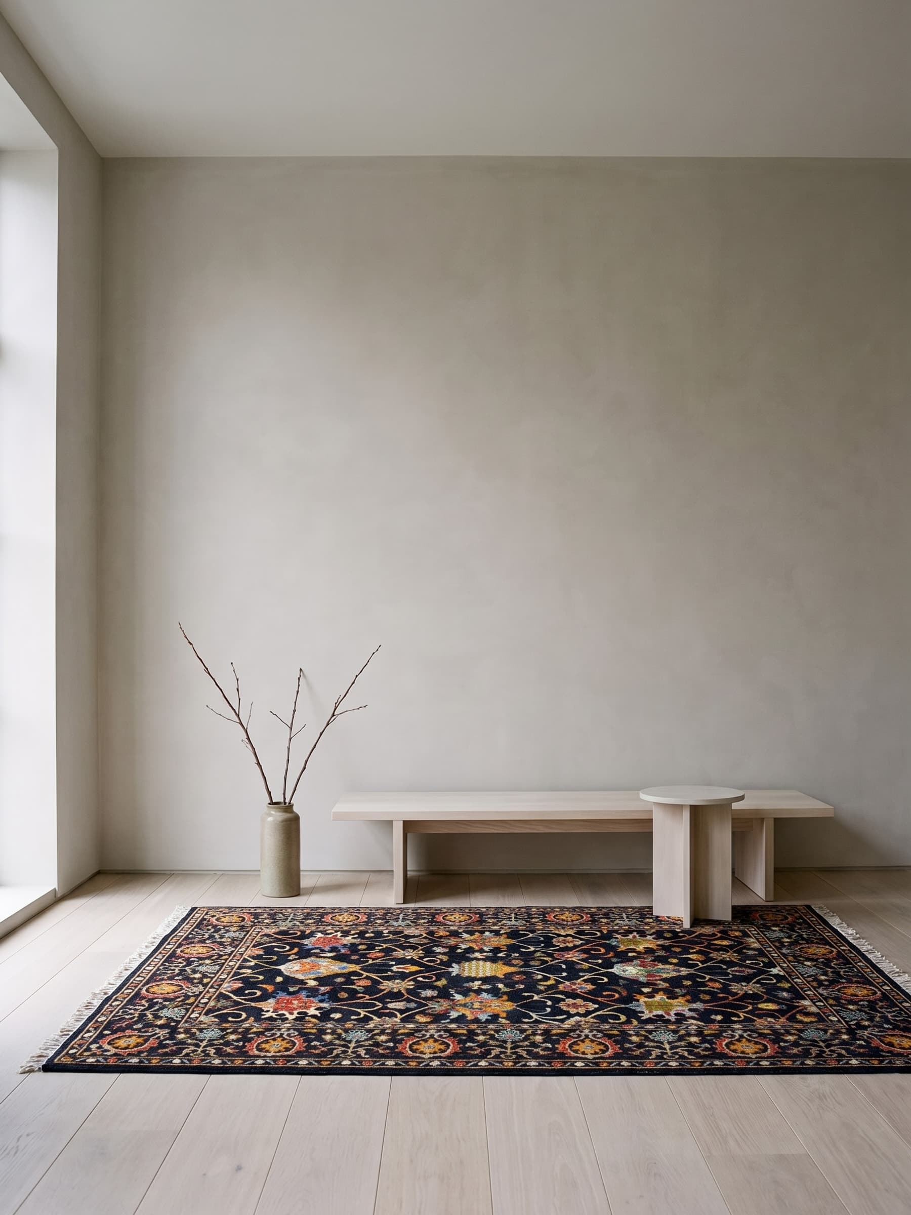 Navy Navy Ottoman Hand-Knotted Wool Rug — Room view