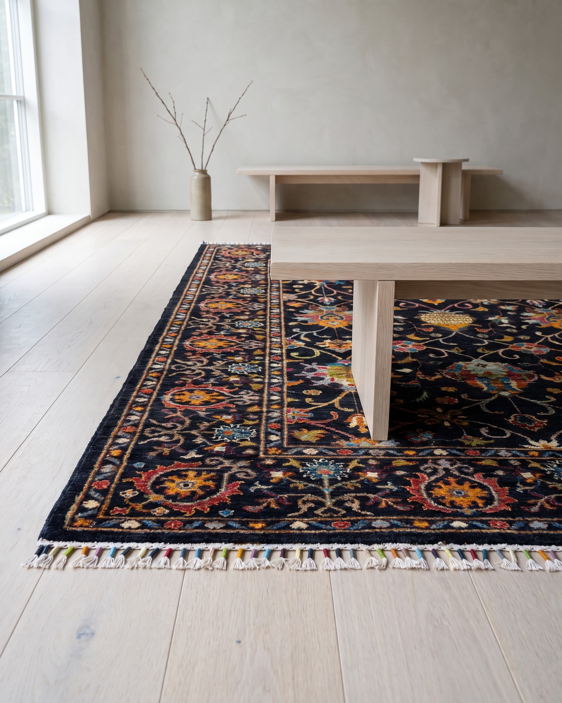Navy Navy Ottoman Hand-Knotted Wool Rug — Detail