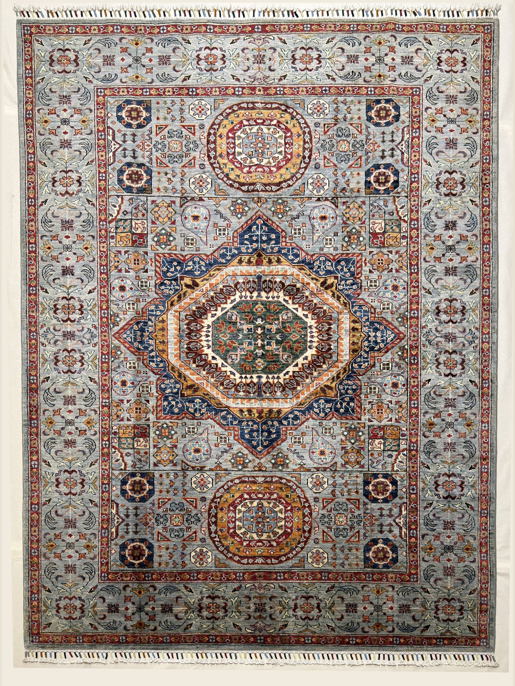 Navy Navy Mamluk Hand-Knotted Wool Rug