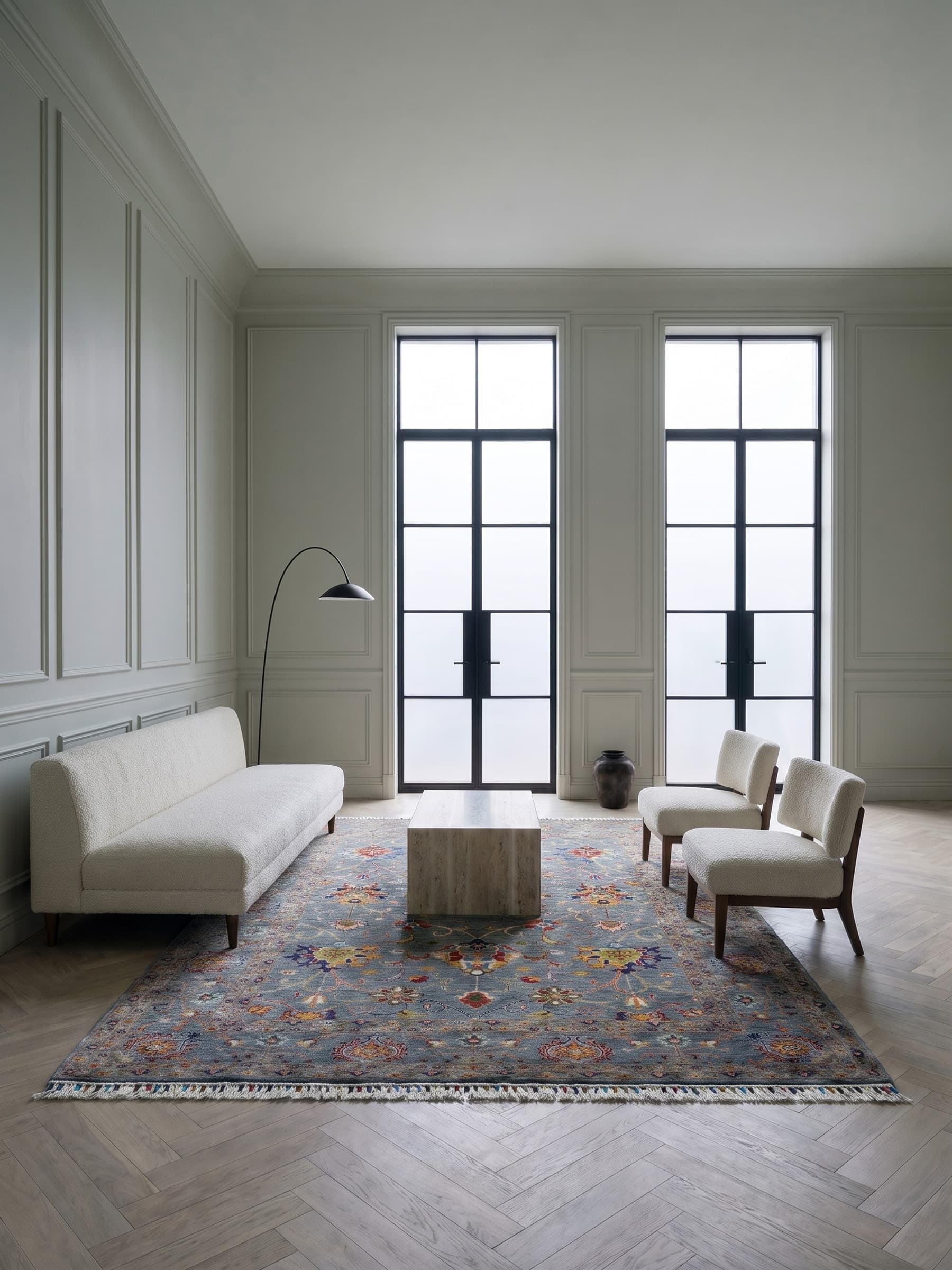 Grey Oushak Hand-Knotted Wool Rug — Room view