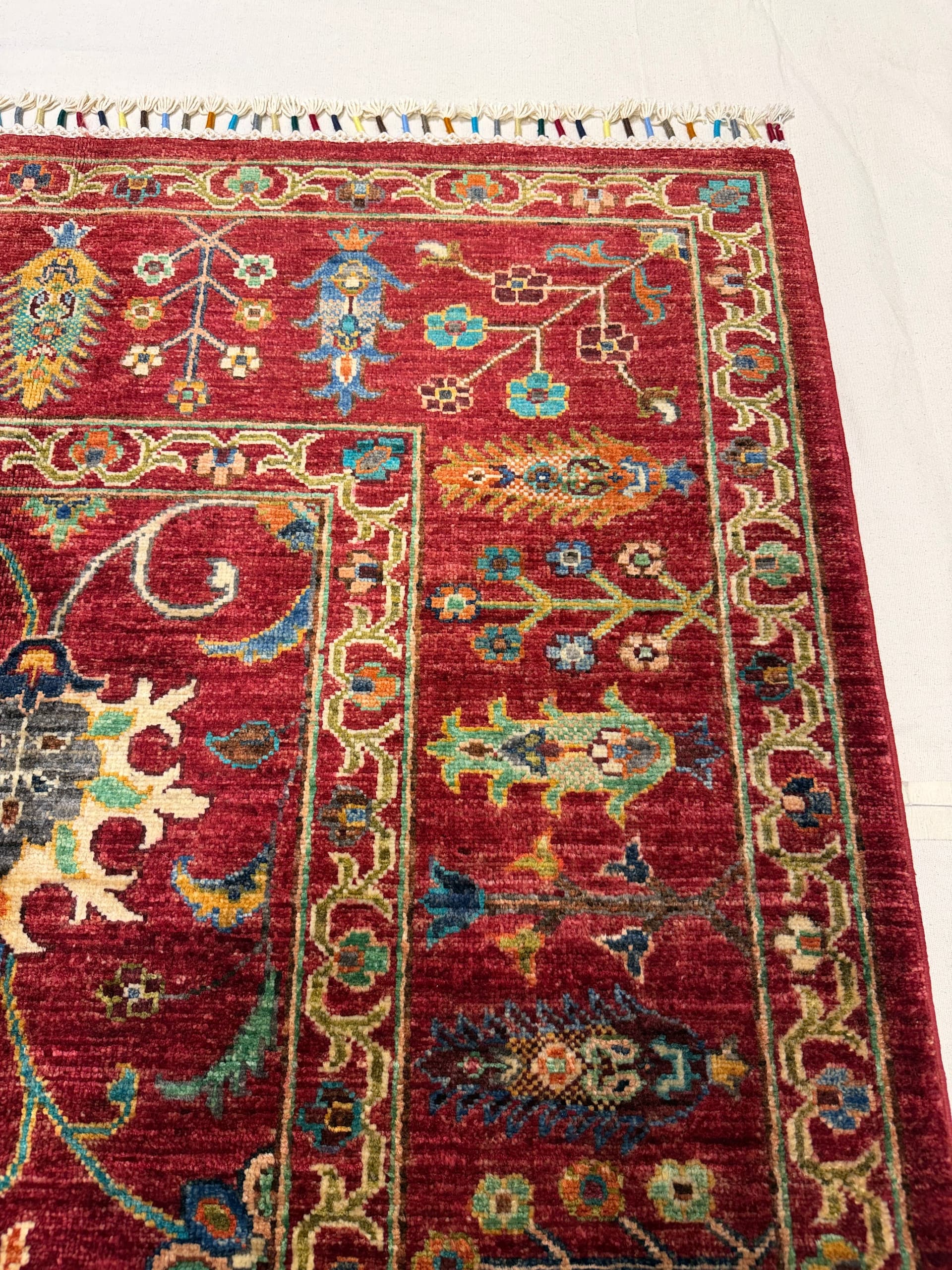 Red Ottoman Hand-Knotted Wool Rug — Detail