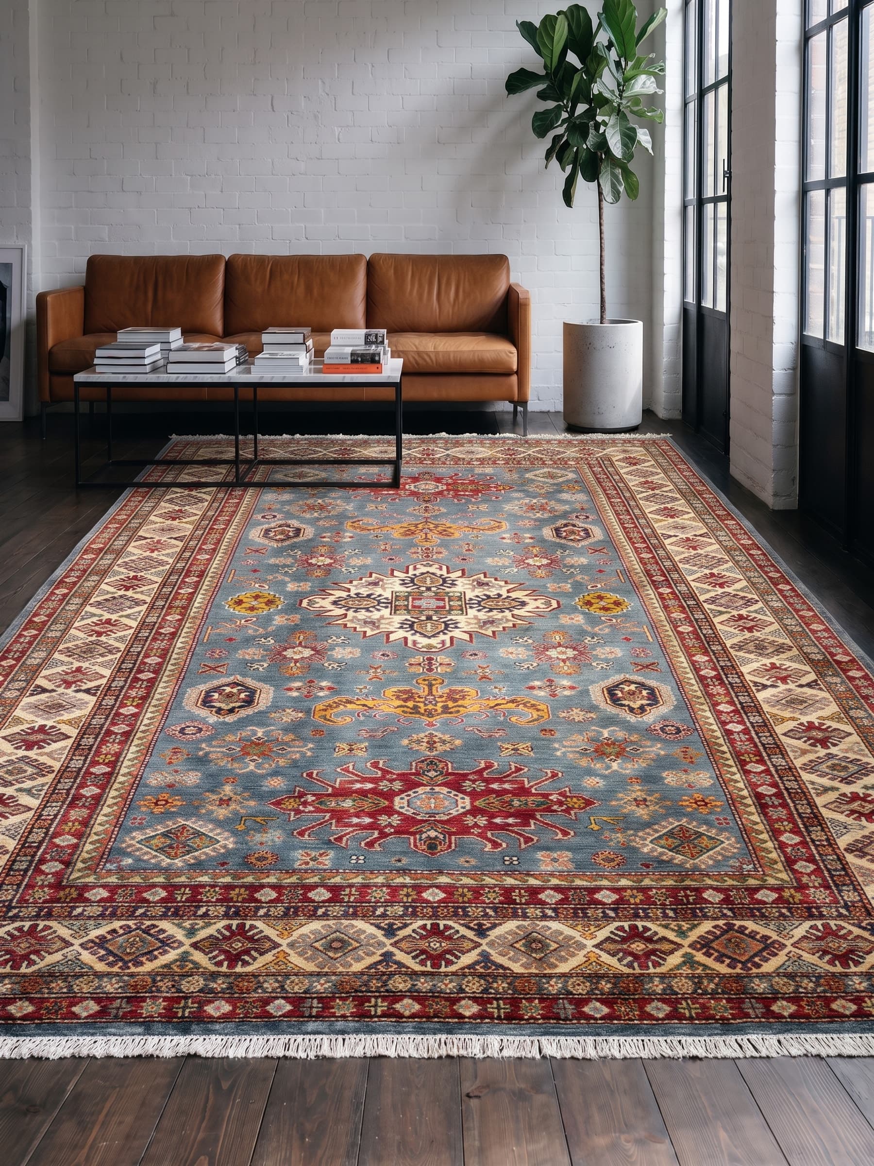 Navy Navy Turkmen Hand-Knotted Wool Rug — Room view