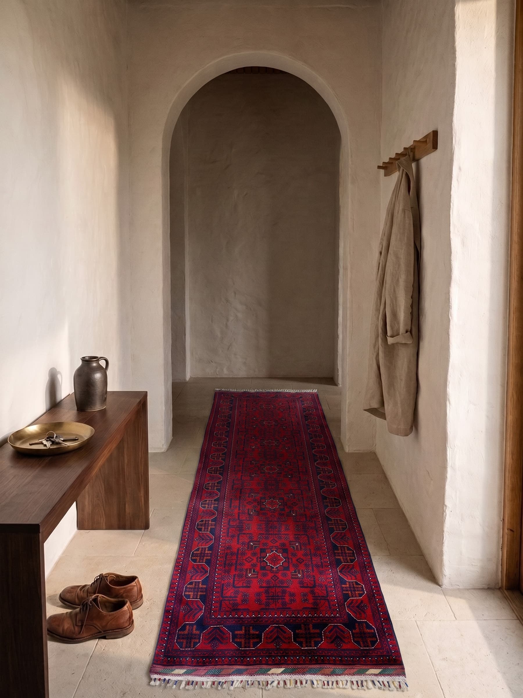 Red Khamyab Hand-Knotted Wool Runner — Room view