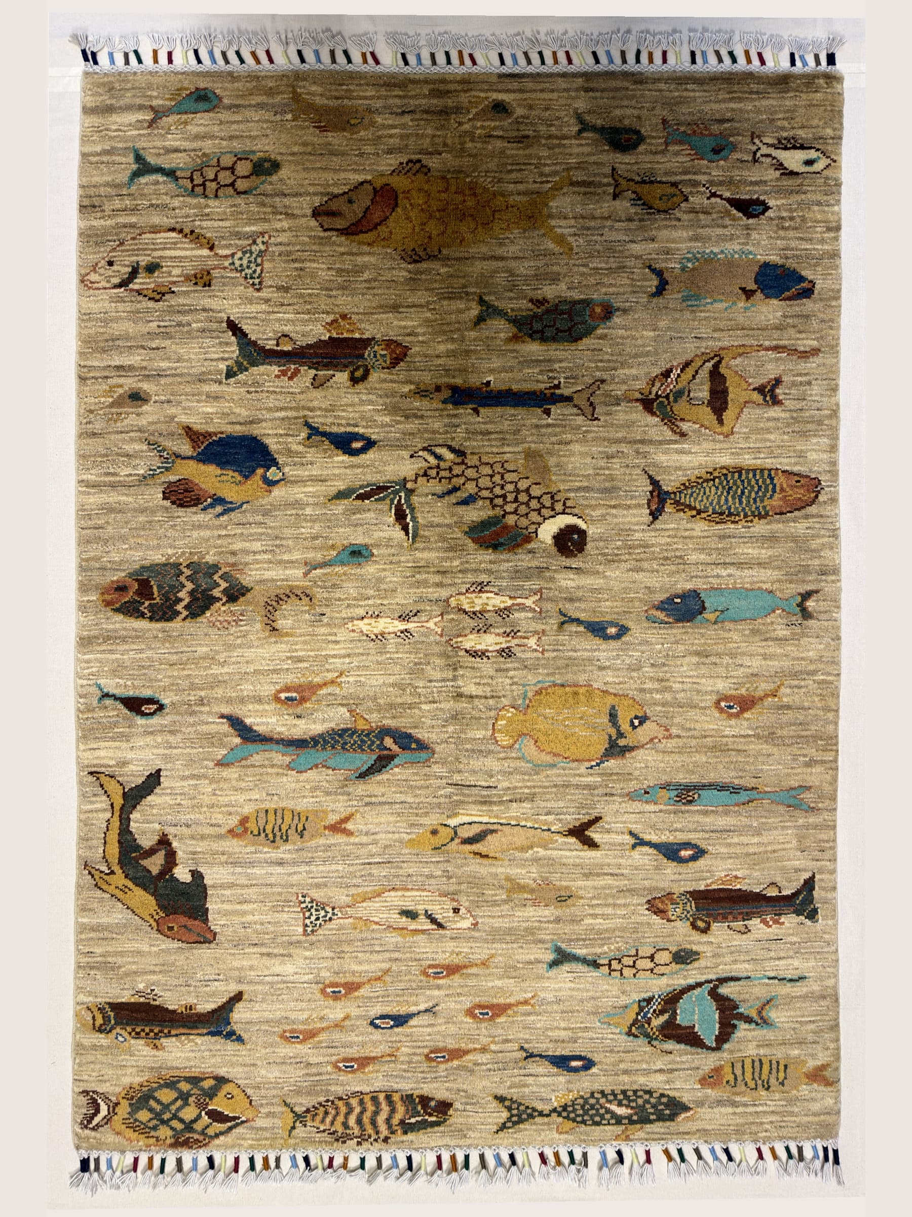 Beige Beige Pictorial Hand-Knotted Wool Rug