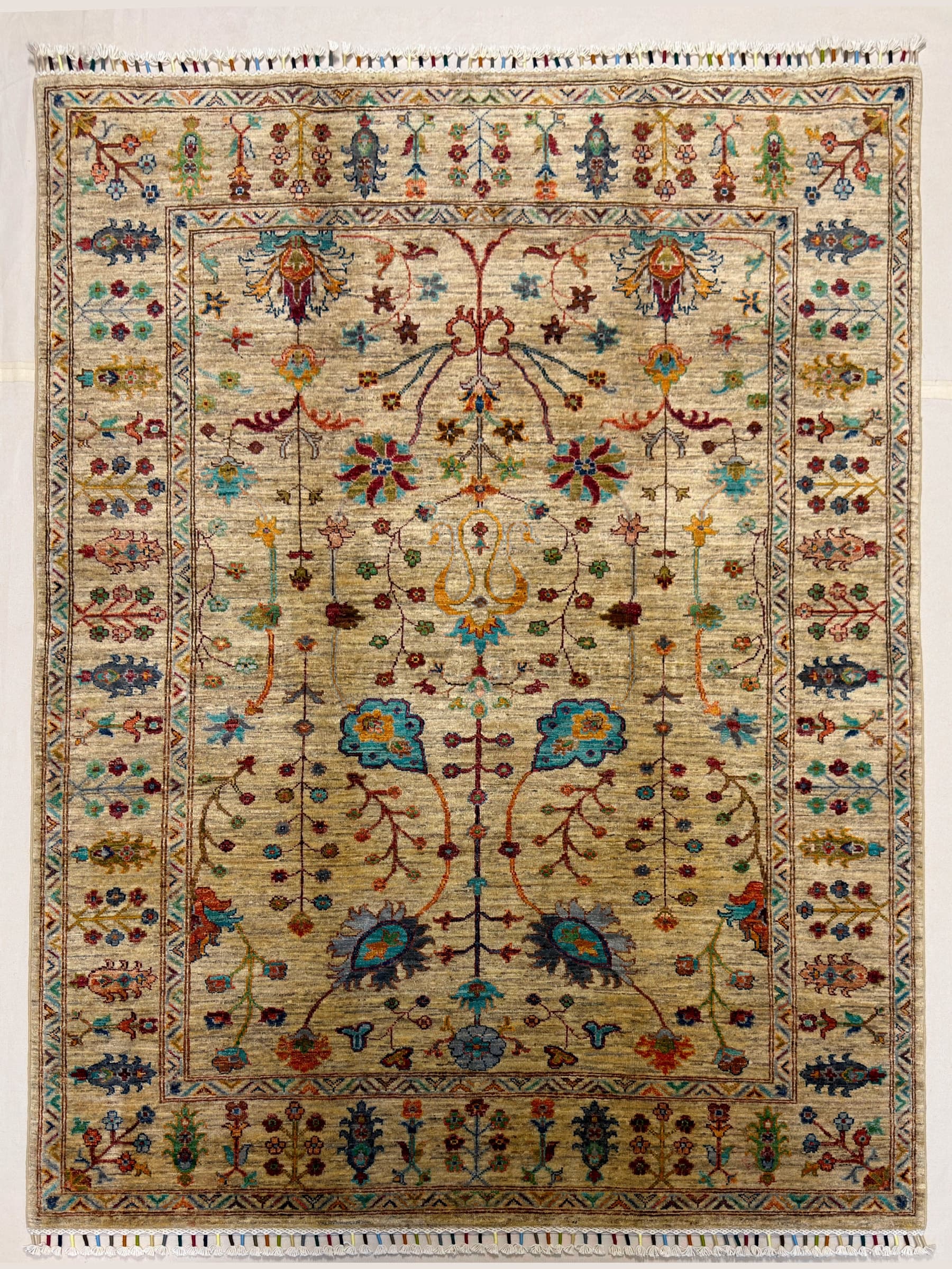 Beige Beige Sultani Hand-Knotted Wool Rug