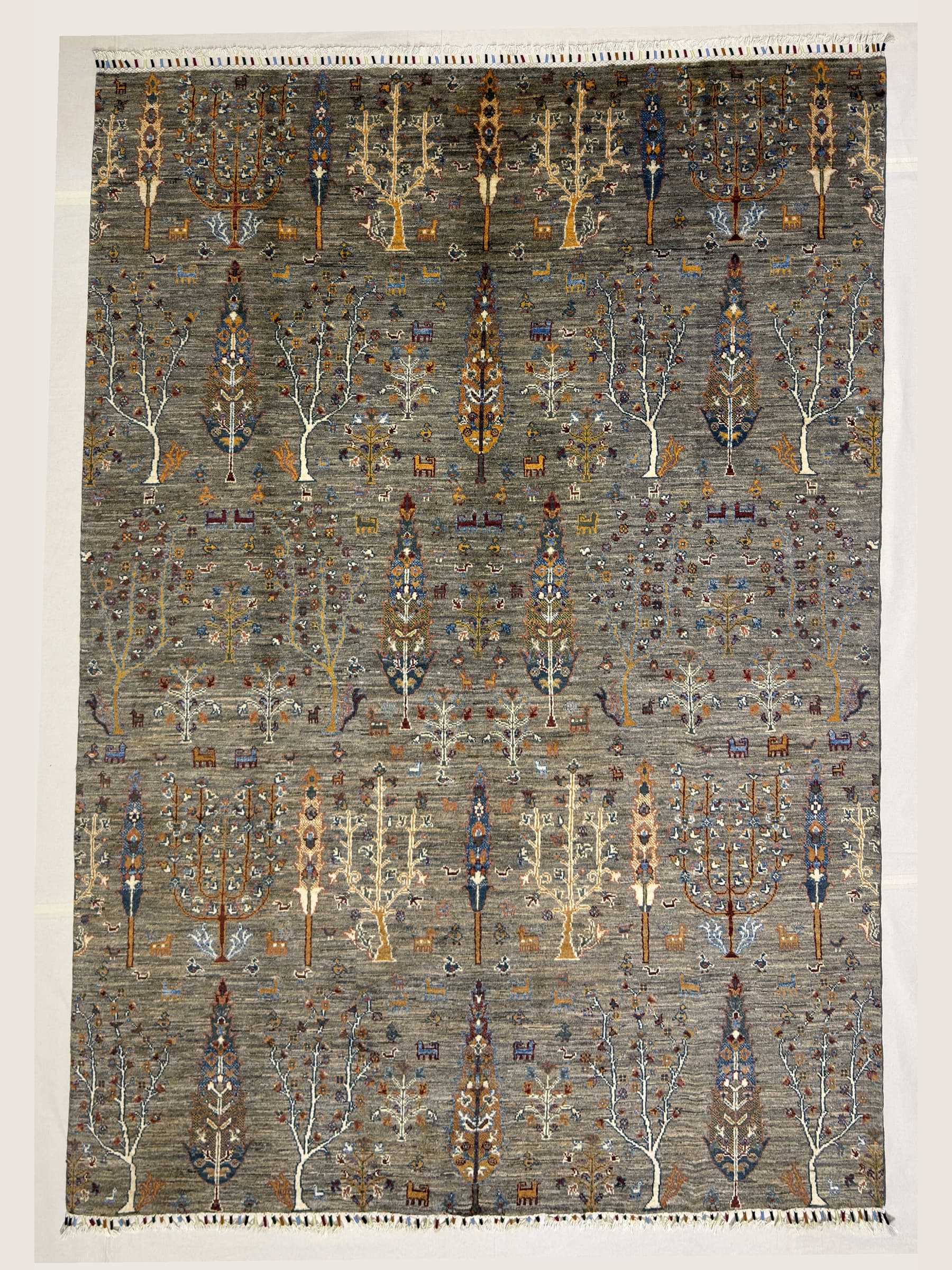 Grey Grey Tree of Life Hand-Knotted Wool Rug