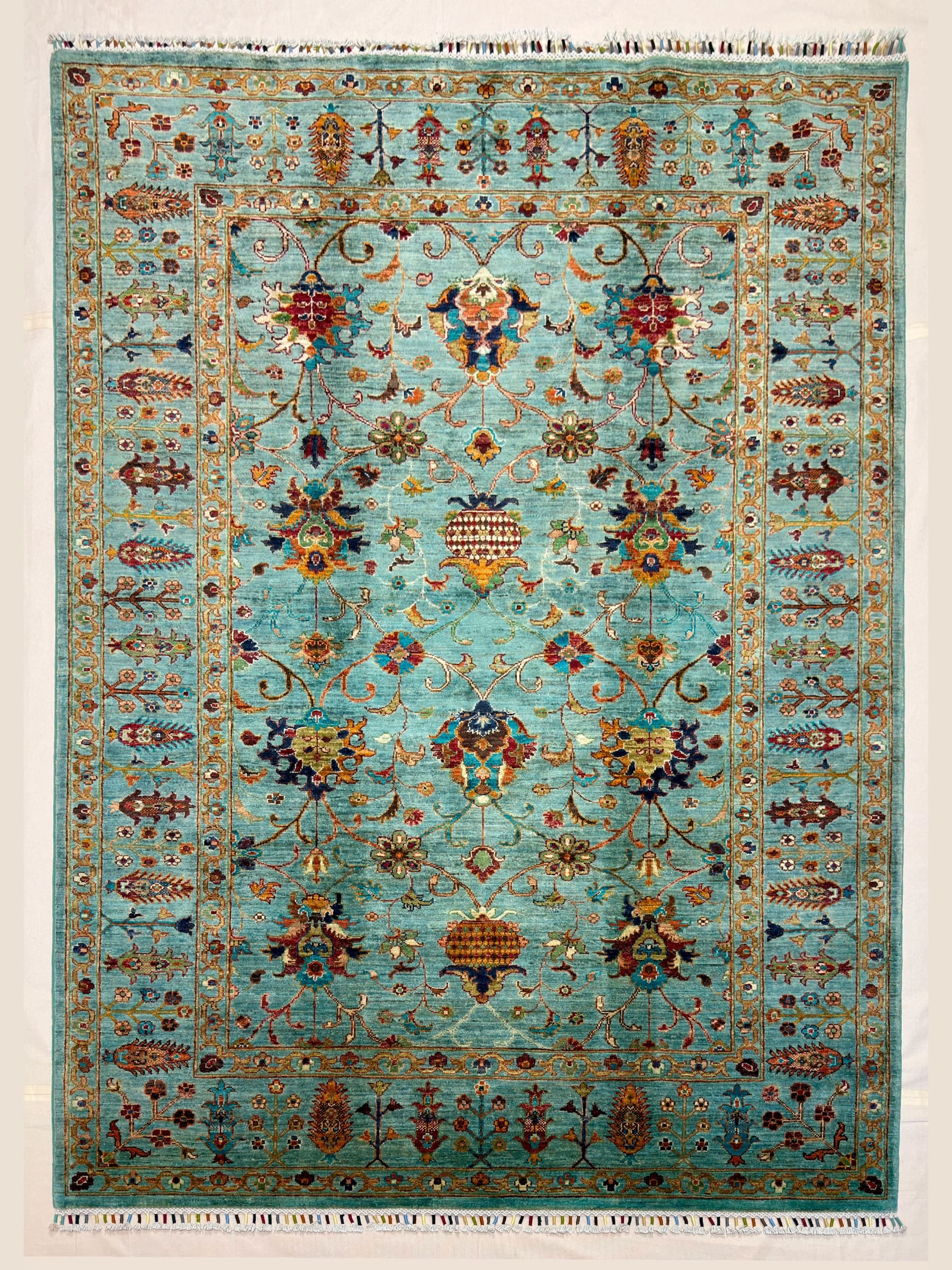Teal Teal Oushak Hand-Knotted Wool Rug