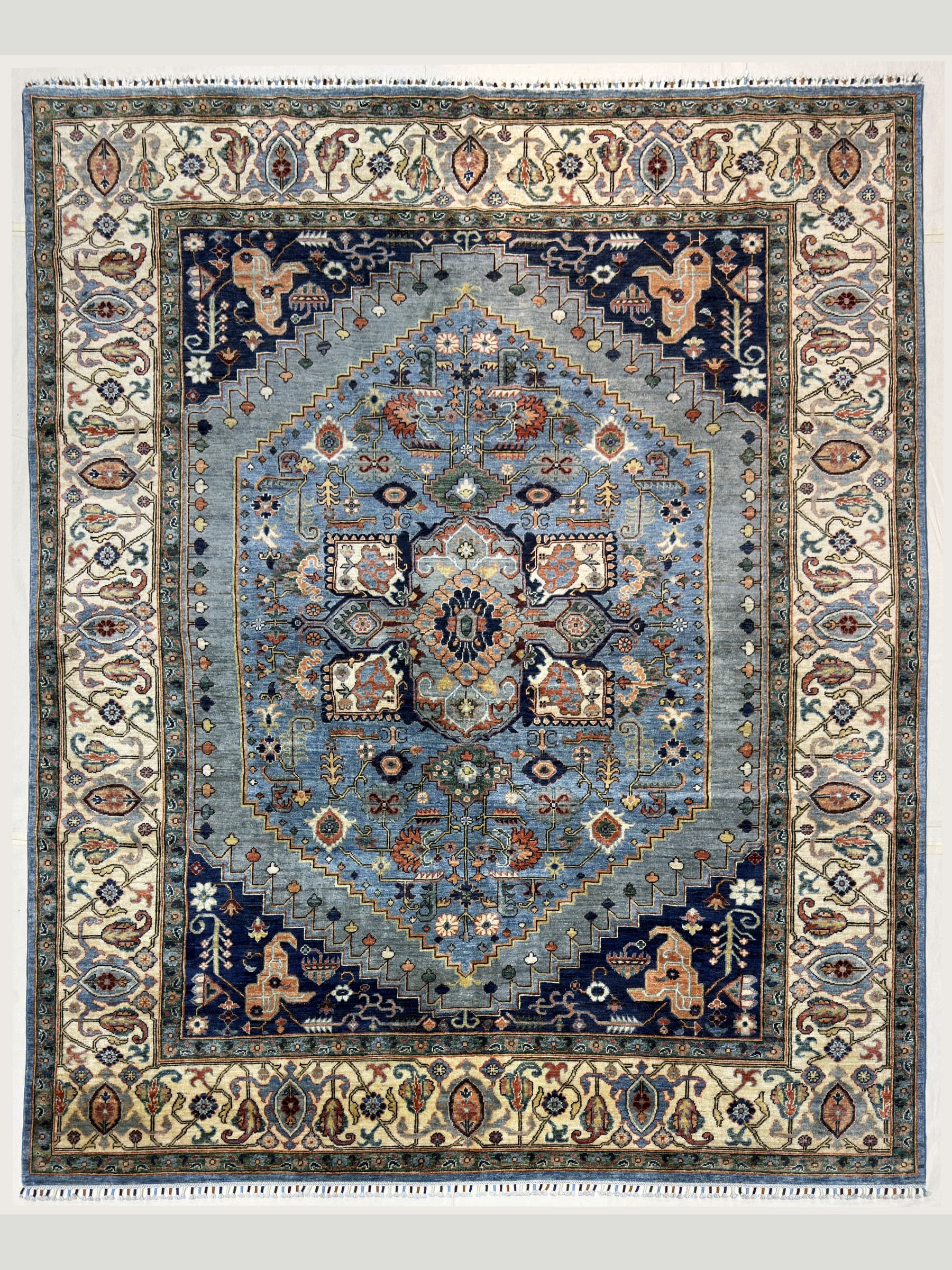 Ice blue Ottoman Hand-Knotted Wool Rug