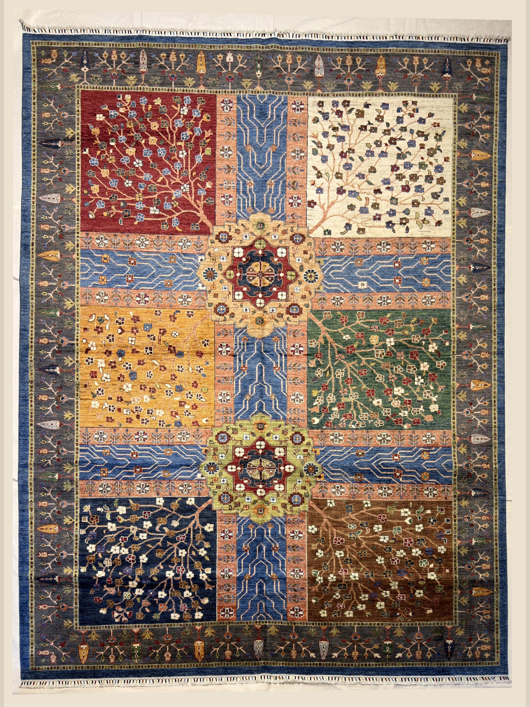 Navy Navy Tree of Life Hand-Knotted Wool Rug