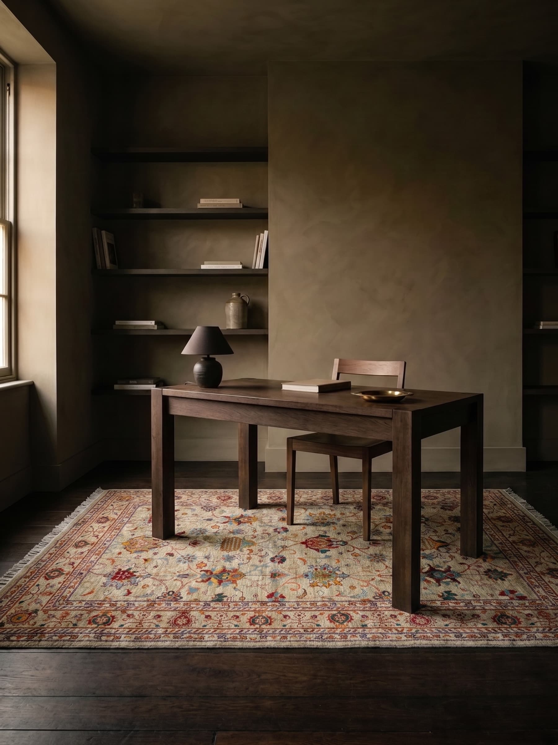 Ivory Oushak Hand-Knotted Wool Rug — Room view
