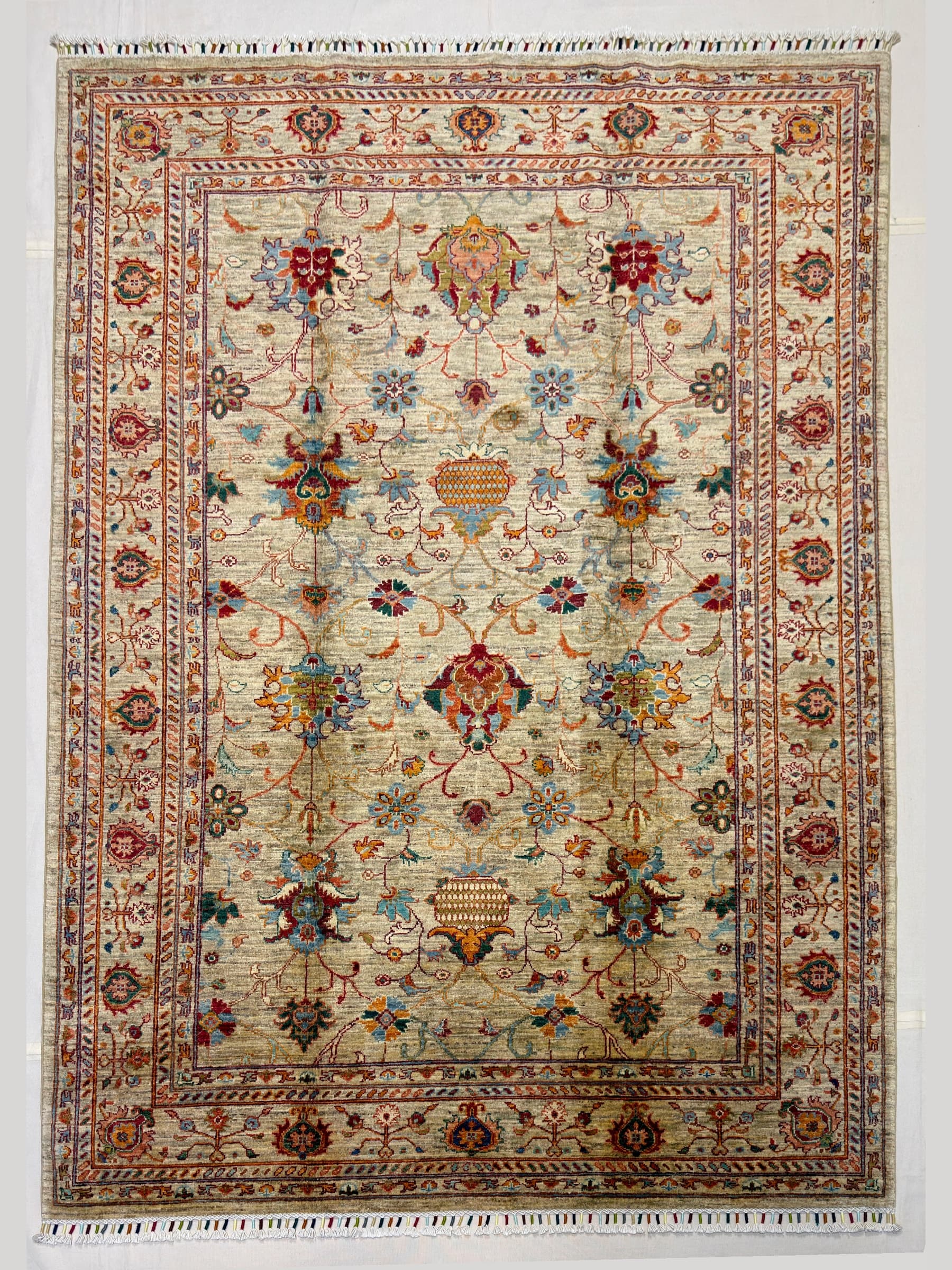 Ivory Oushak Hand-Knotted Wool Rug