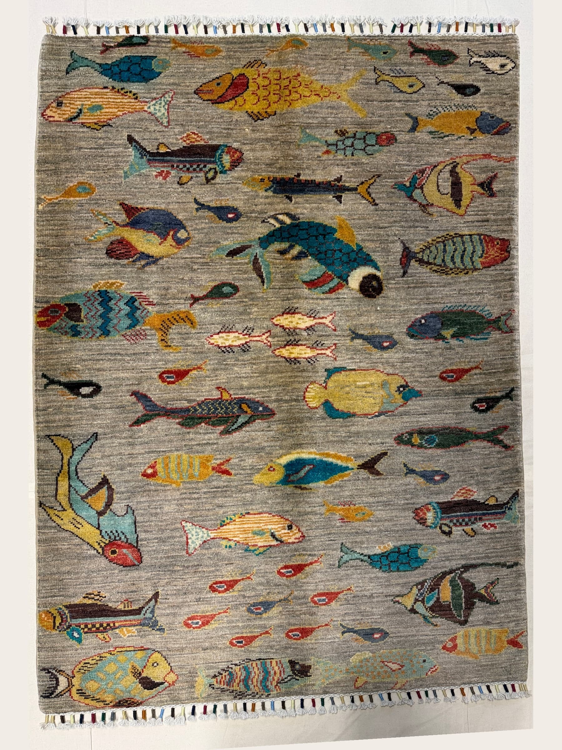 Grey Grey Pictorial Hand-Knotted Wool Rug