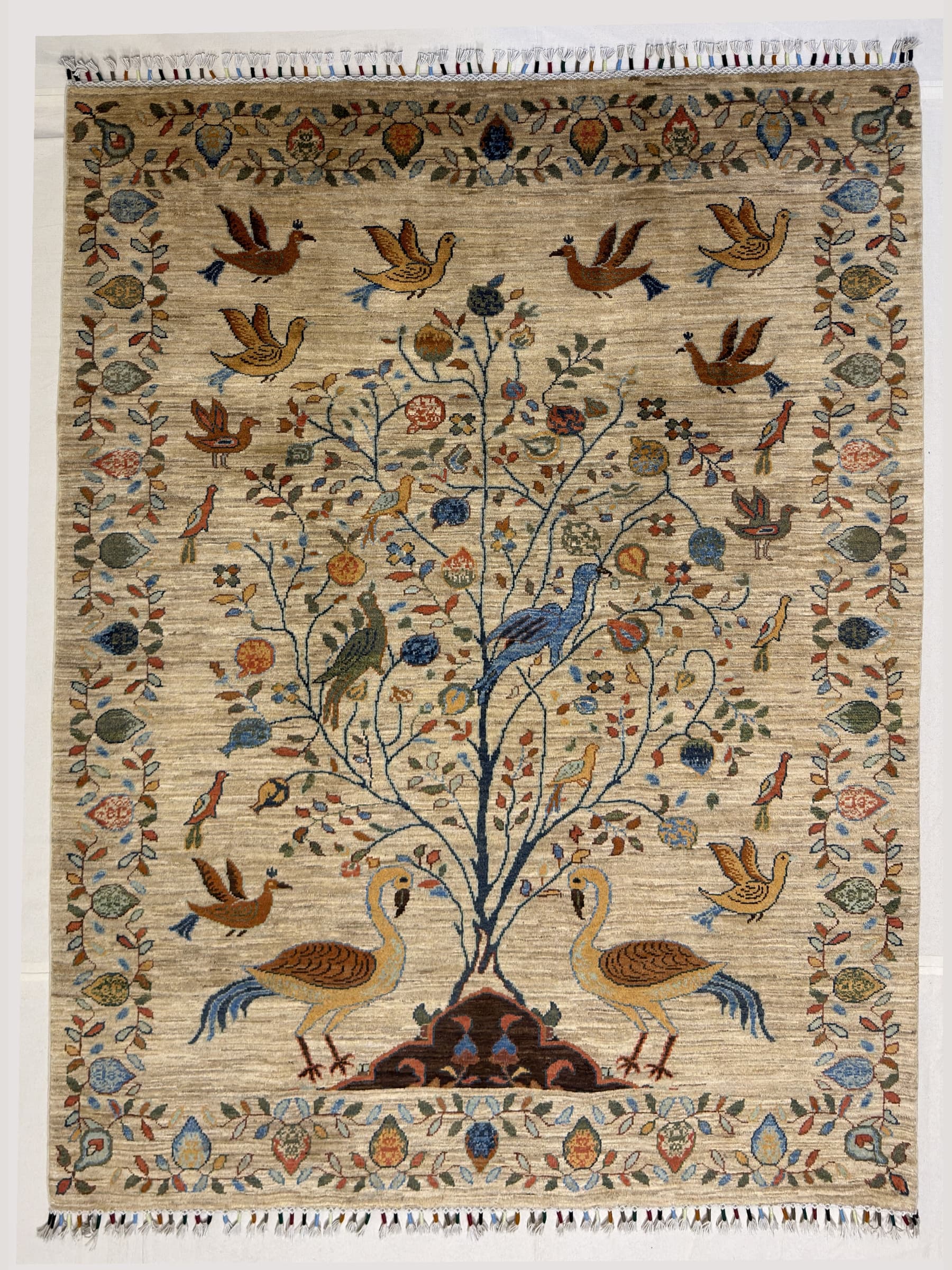 Ivory Ivory Tree of Life Hand-Knotted Wool Rug