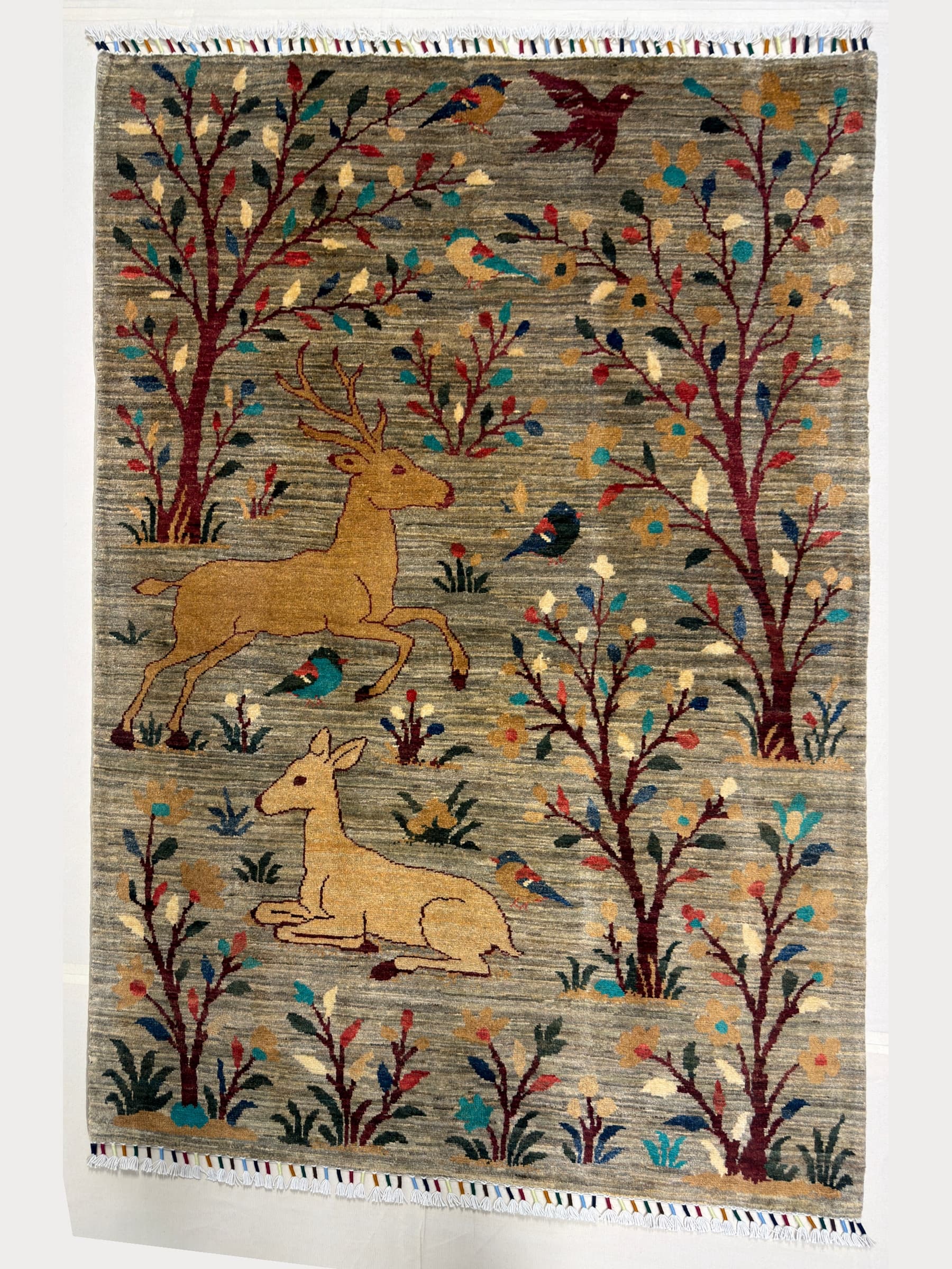 Grey Grey Pictorial Hand-Knotted Wool Rug