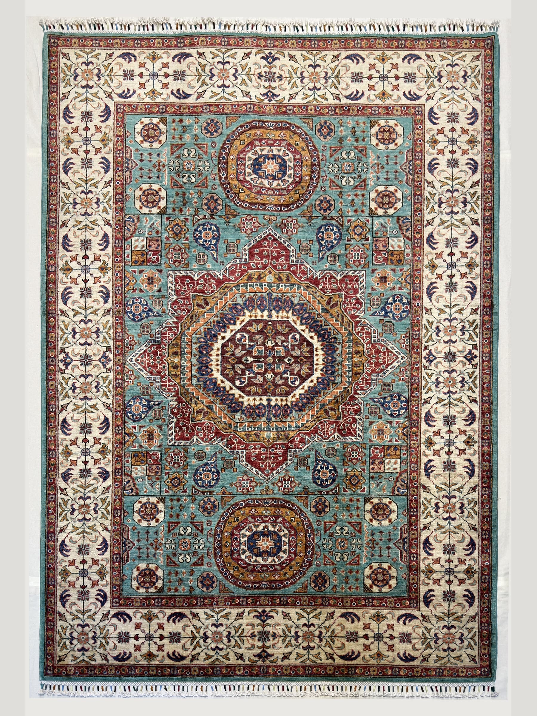 Green Green Mamluk Hand-Knotted Wool Rug