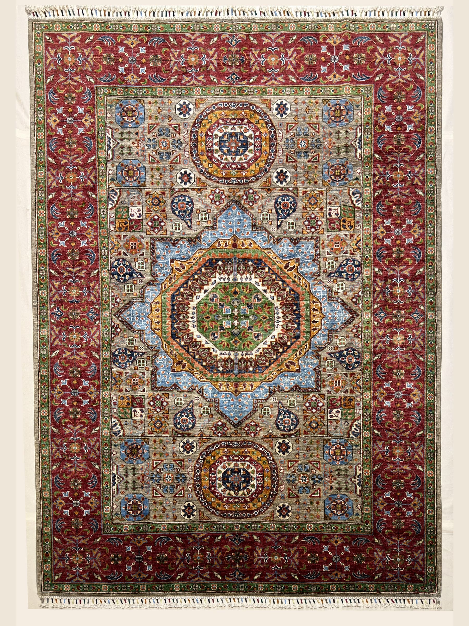Grey Grey Mamluk Hand-Knotted Wool Rug