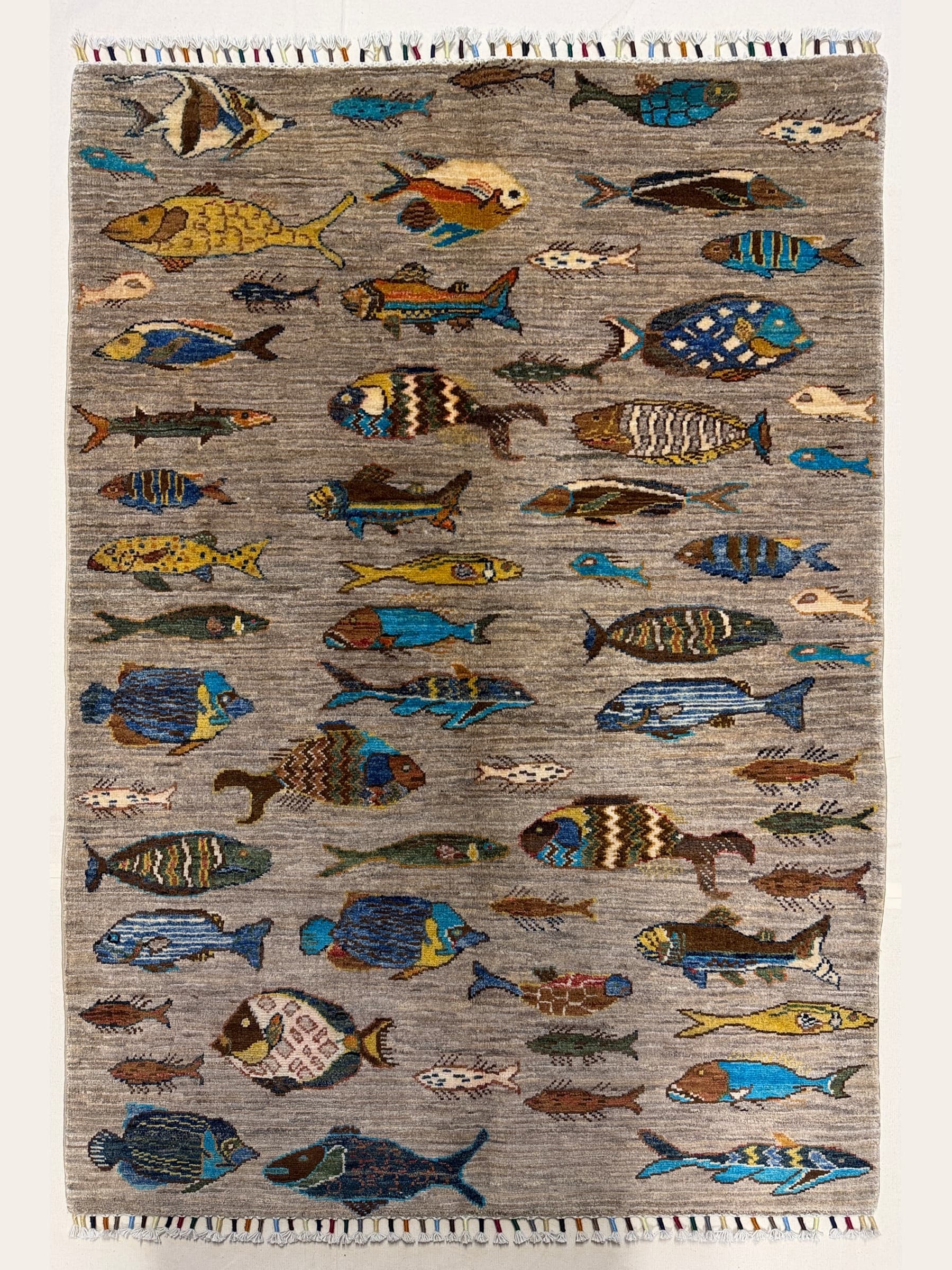 Grey Grey Pictorial Hand-Knotted Wool Rug