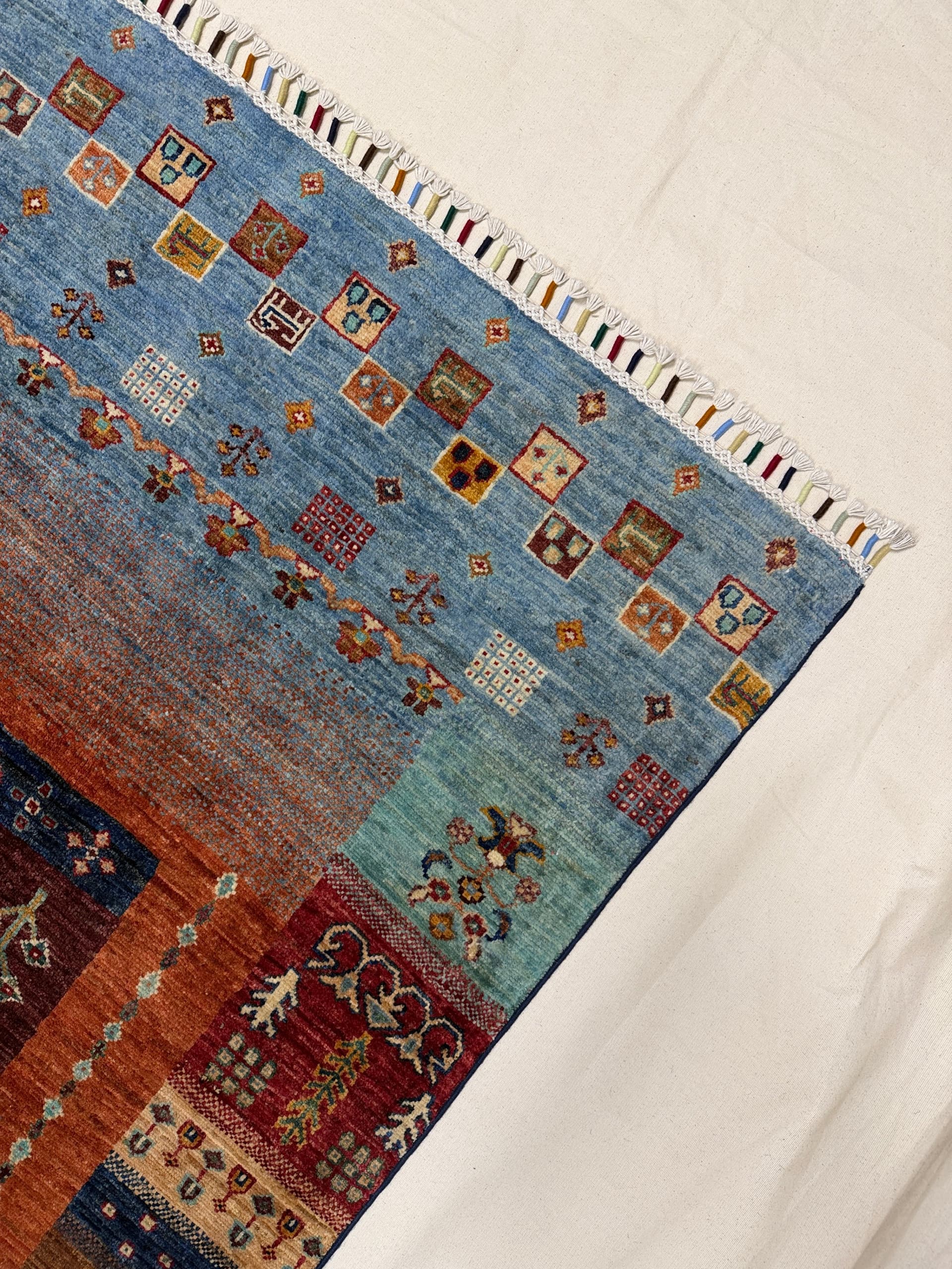 Terracotta Gabbeh Hand-Knotted Wool Rug — Detail