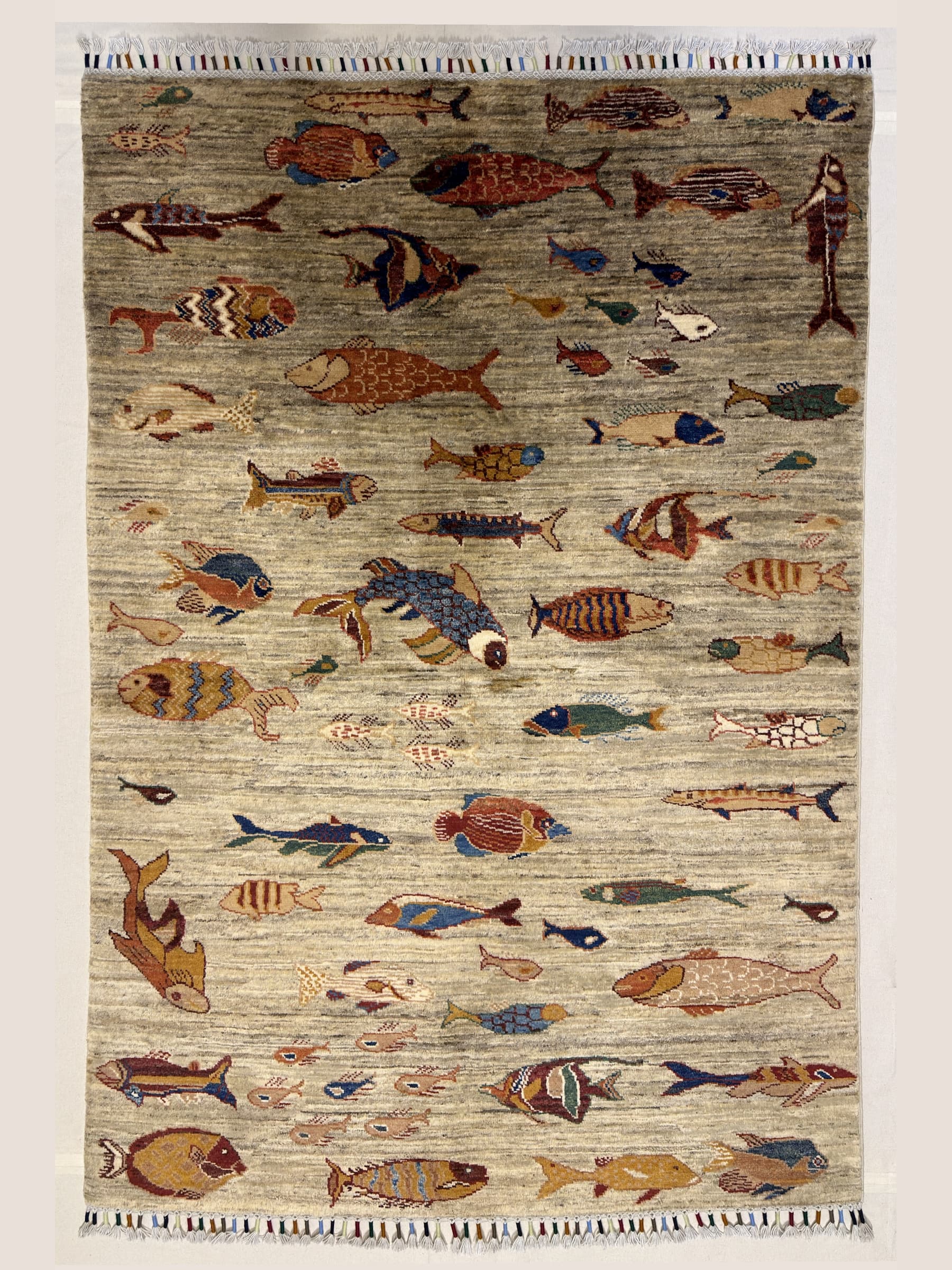 Beige Beige Pictorial Hand-Knotted Wool Rug
