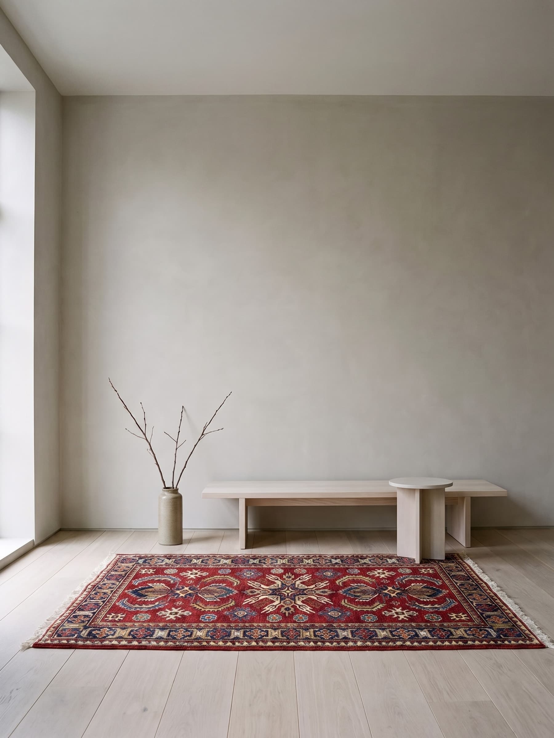 Red Turkmen Hand-Knotted Wool Rug — Room view