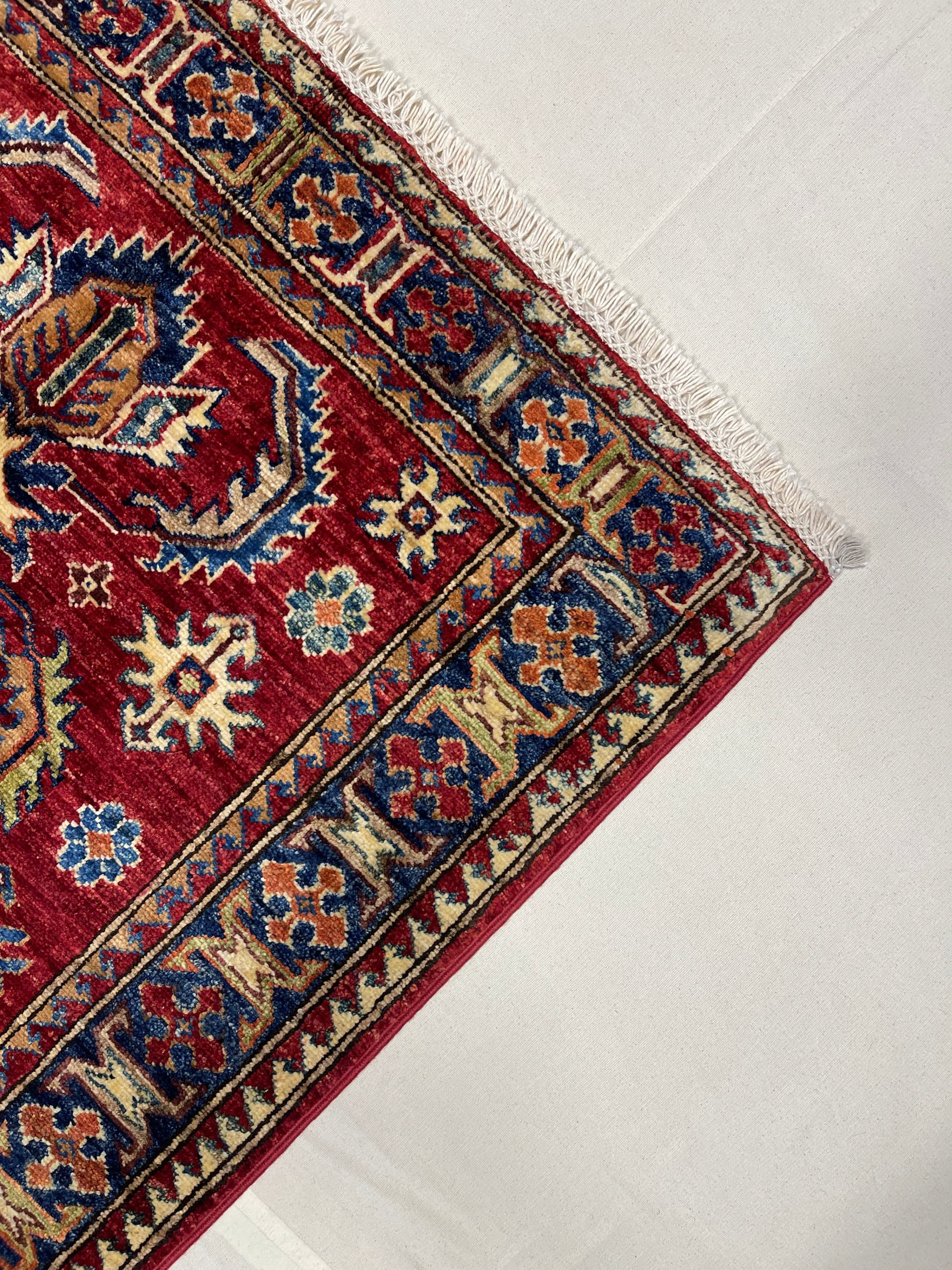 Red Turkmen Hand-Knotted Wool Rug — Detail