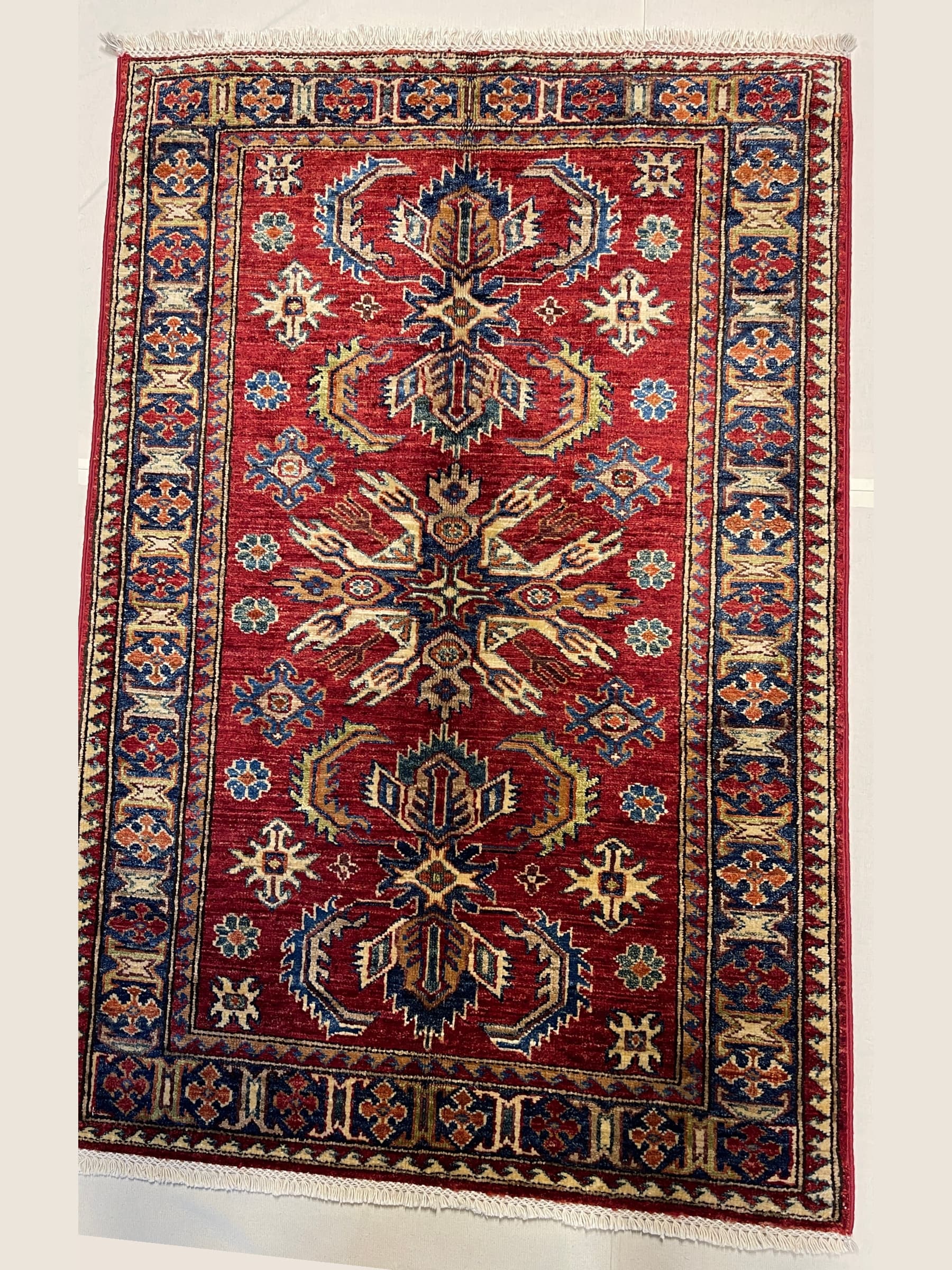 Red Turkmen Hand-Knotted Wool Rug