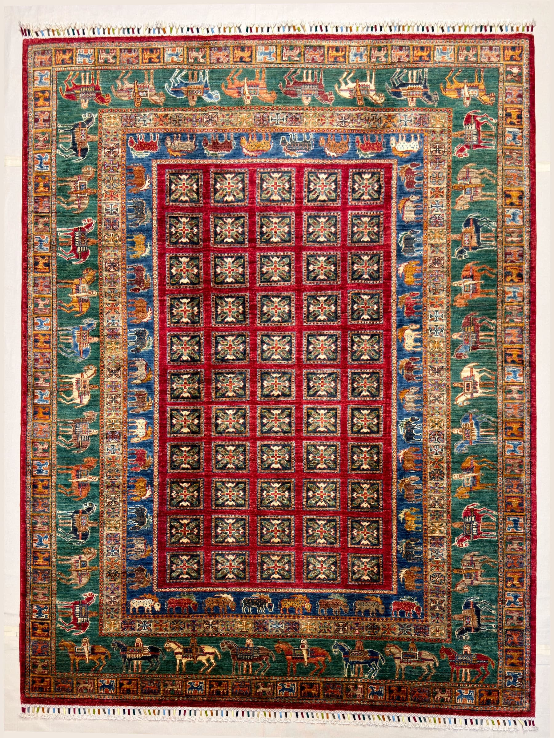 Red Red Pazyryk Hand-Knotted Wool Rug