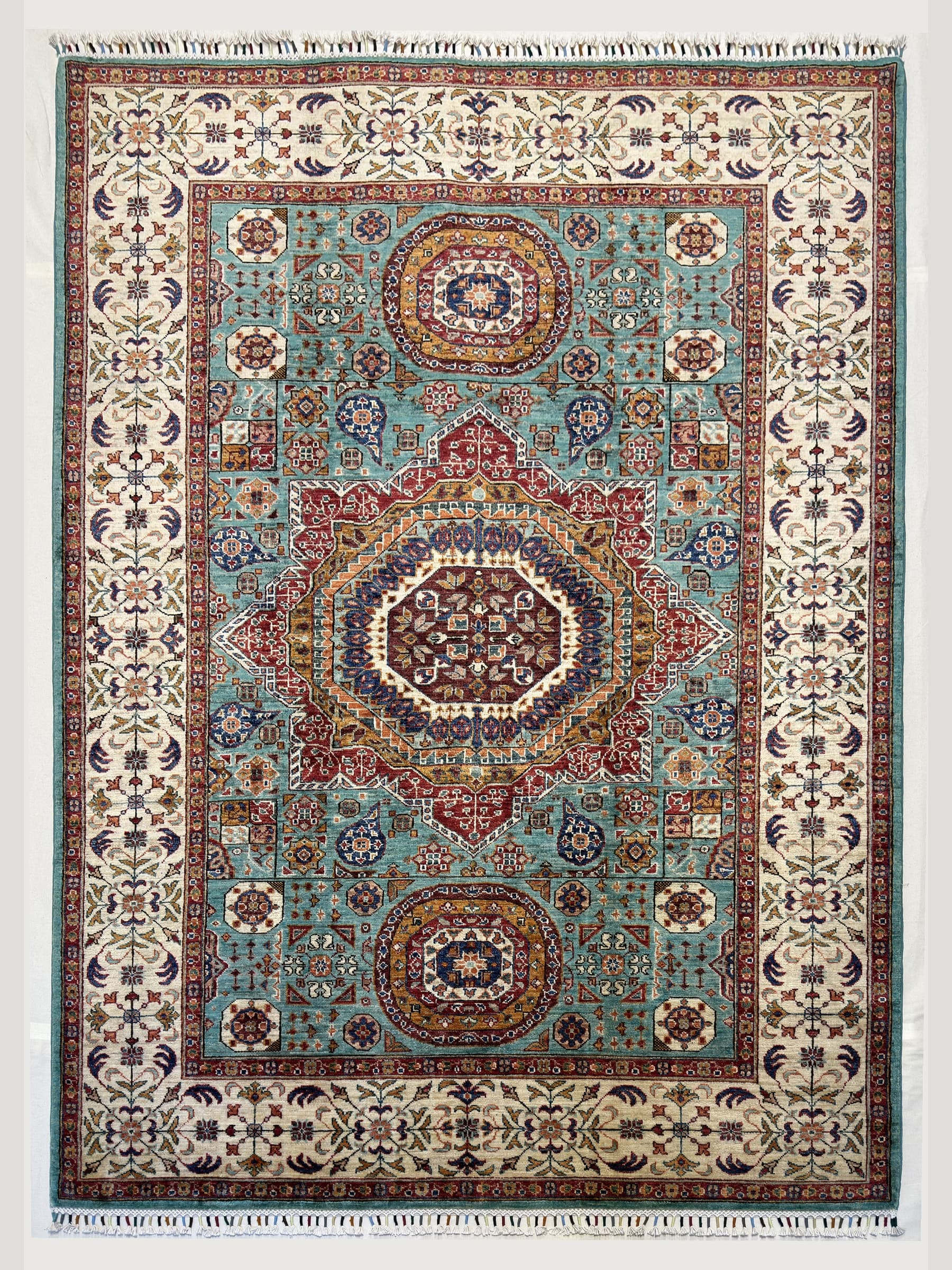 Teal Teal Mamluk Hand-Knotted Wool Rug