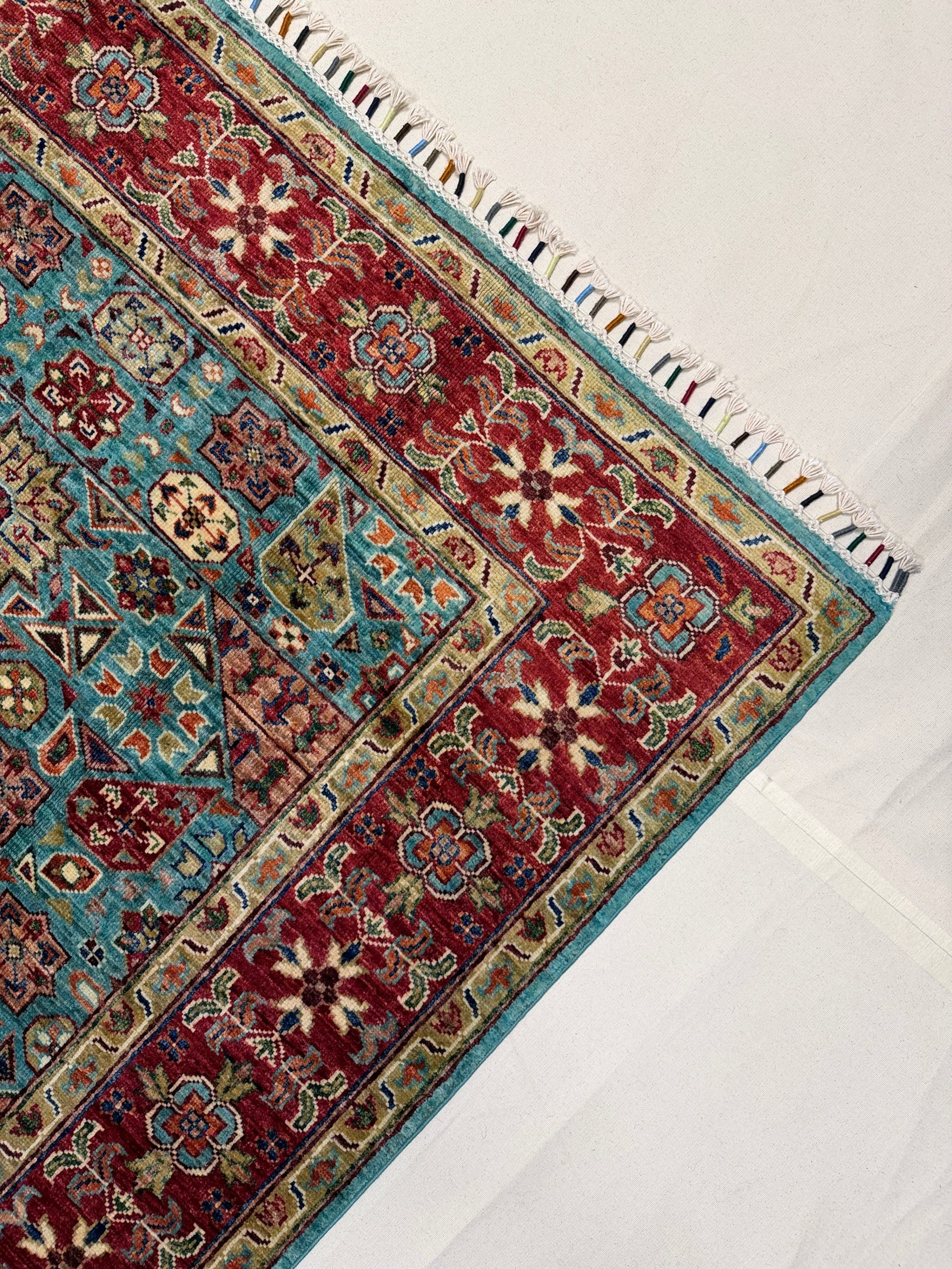 Teal Mamluk Hand-Knotted Wool Rug — Detail