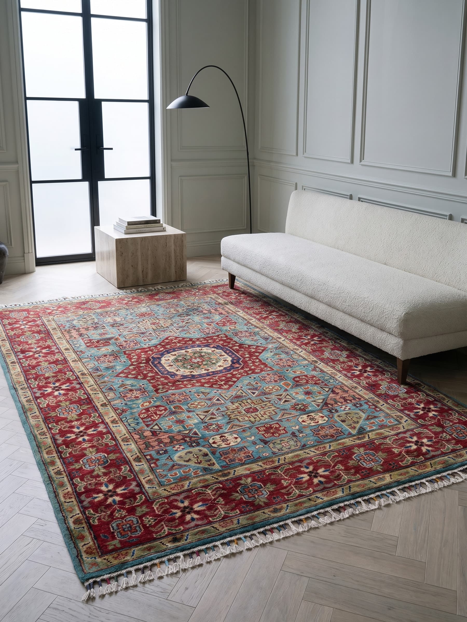 Teal Mamluk Hand-Knotted Wool Rug — Room view