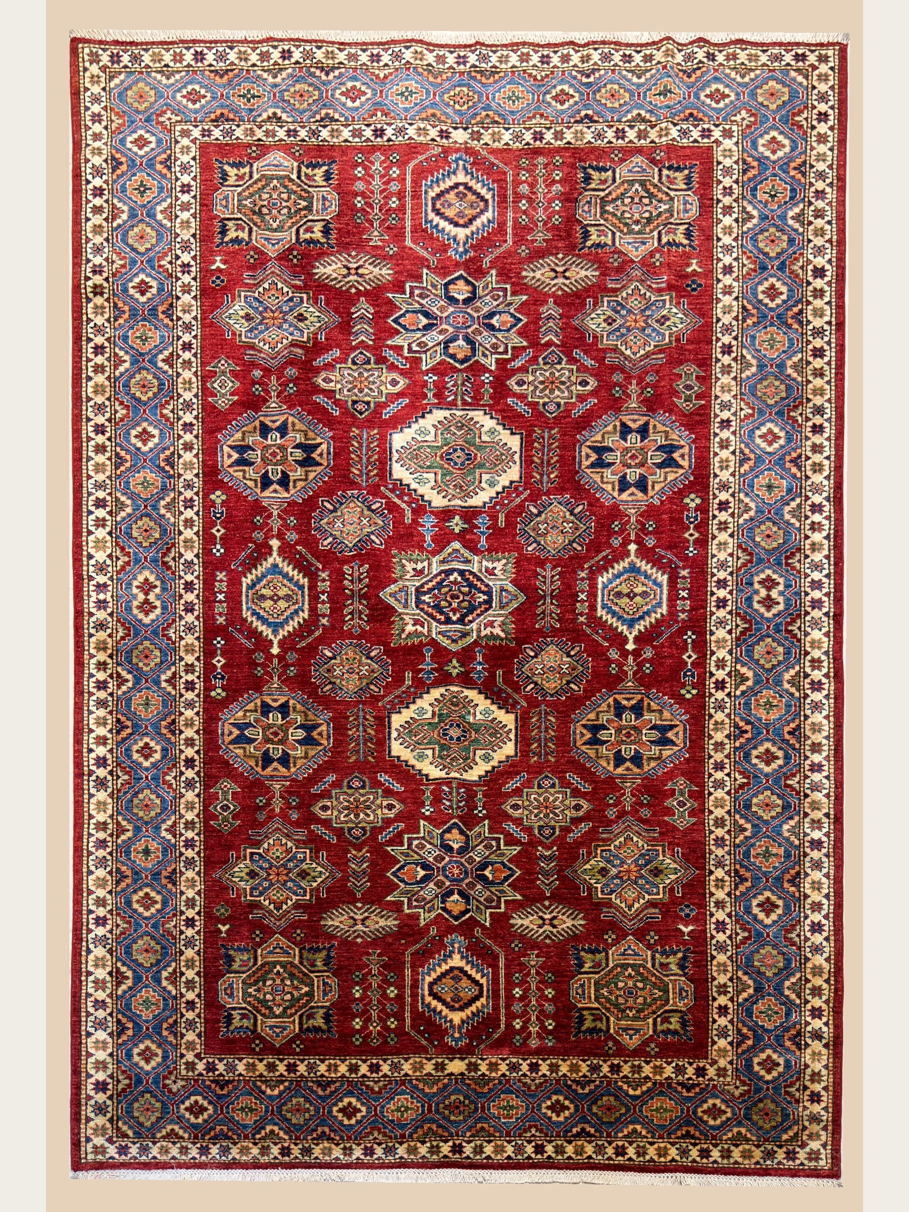 Red Red Turkmen Hand-Knotted Wool Rug
