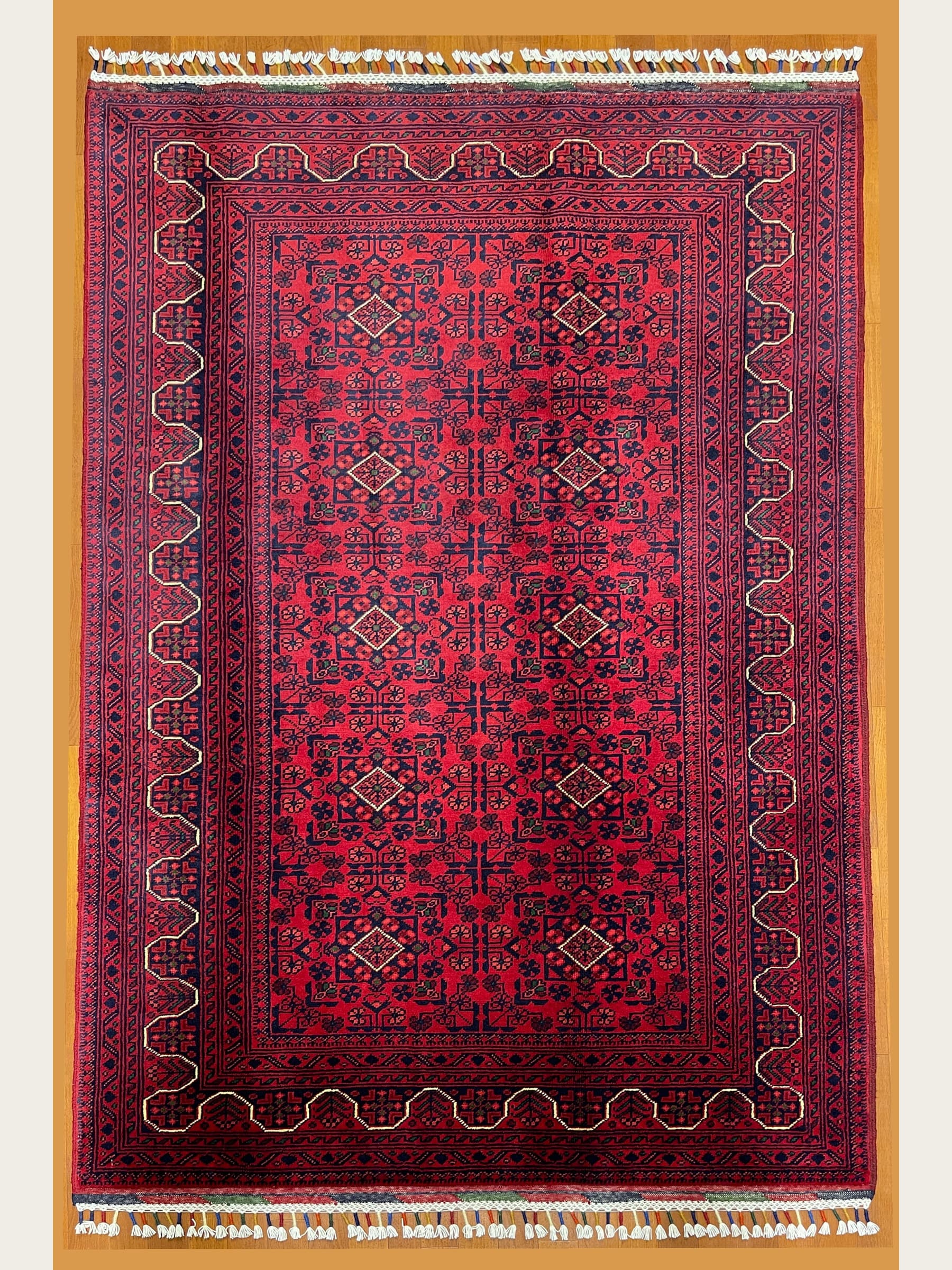 Red Khamyab Hand-Knotted Wool Rug