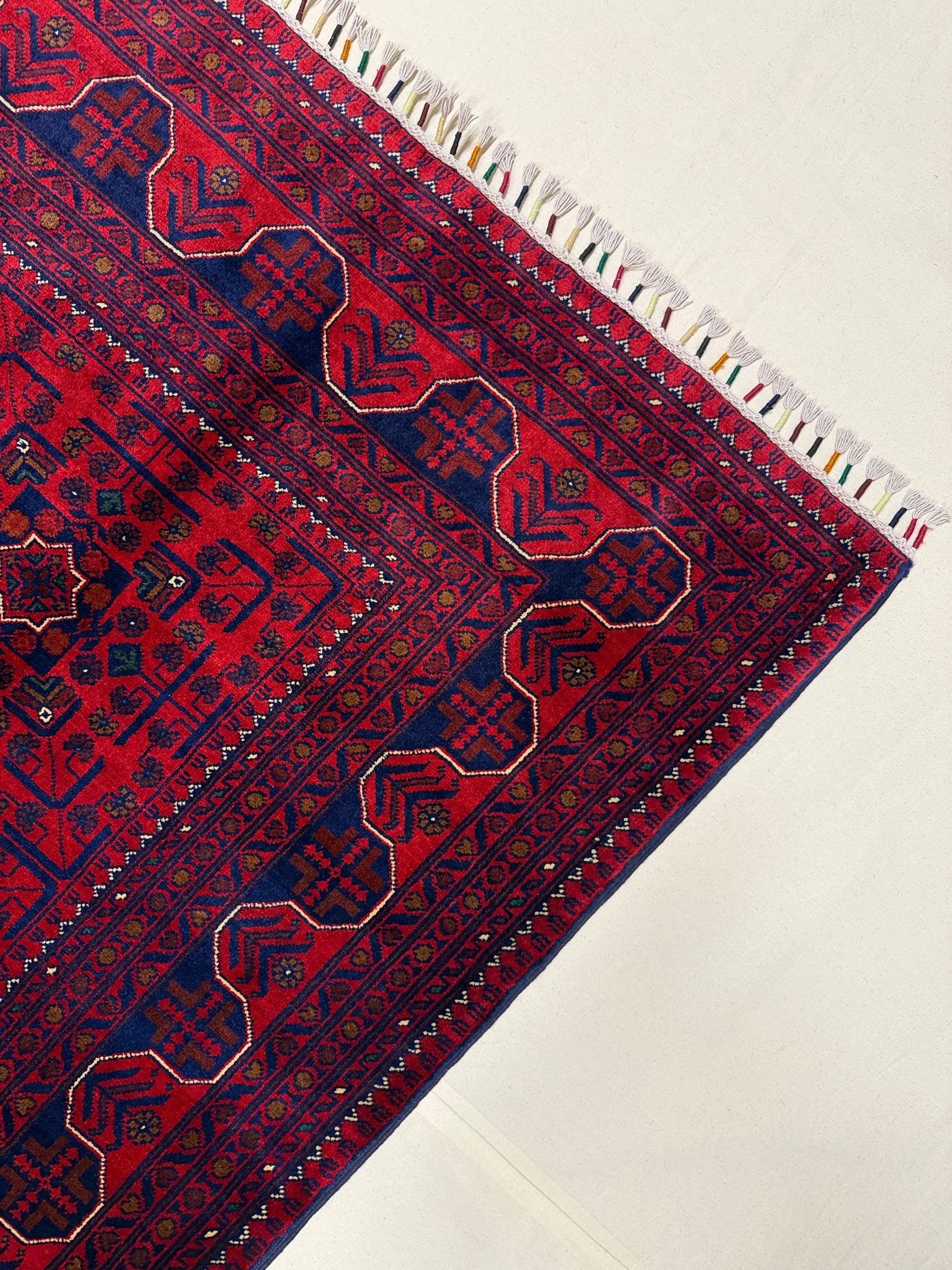 Red Beljik Hand-Knotted Wool Rug — Detail