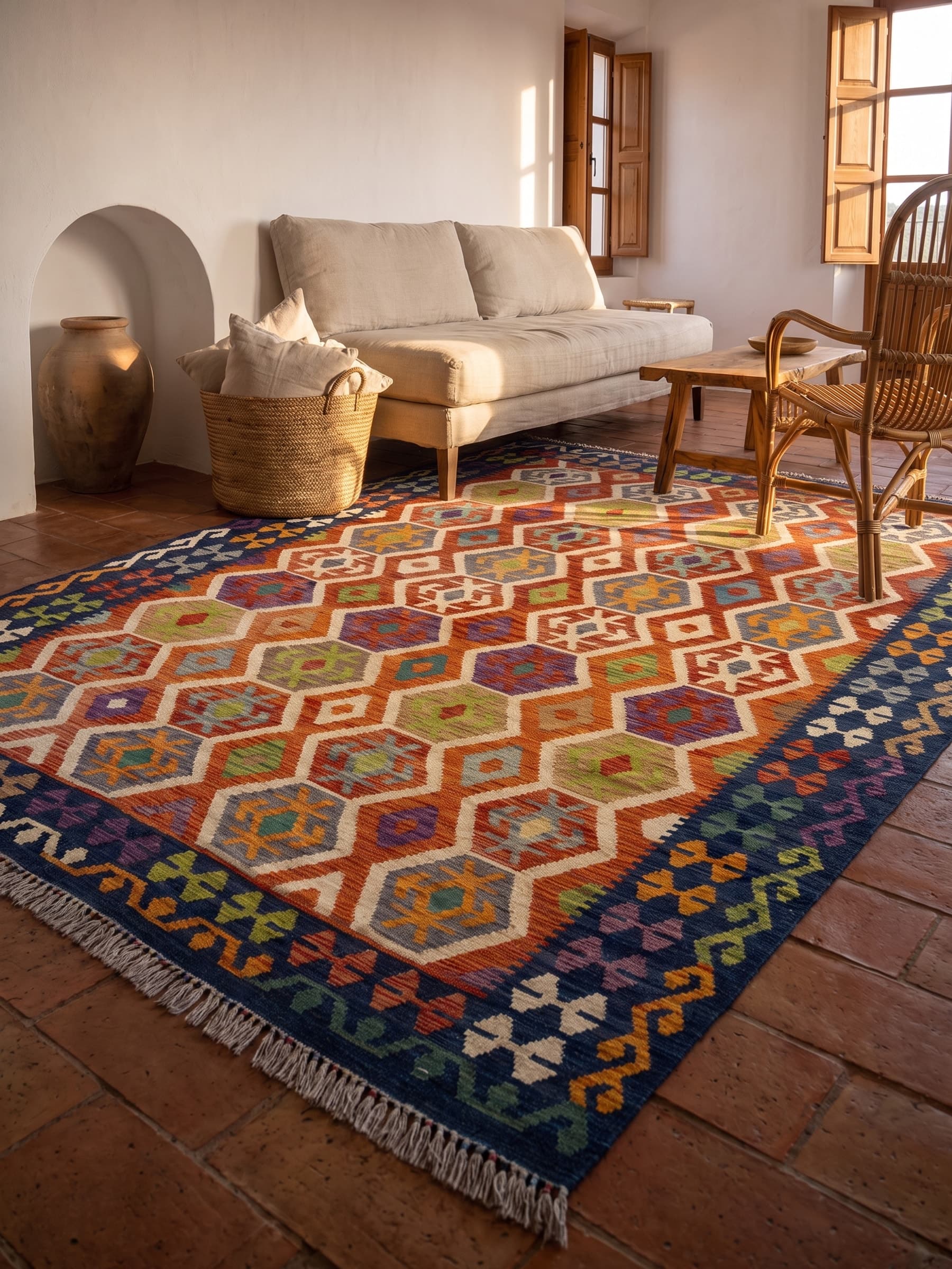 Terracotta Wool Kilim — Room view