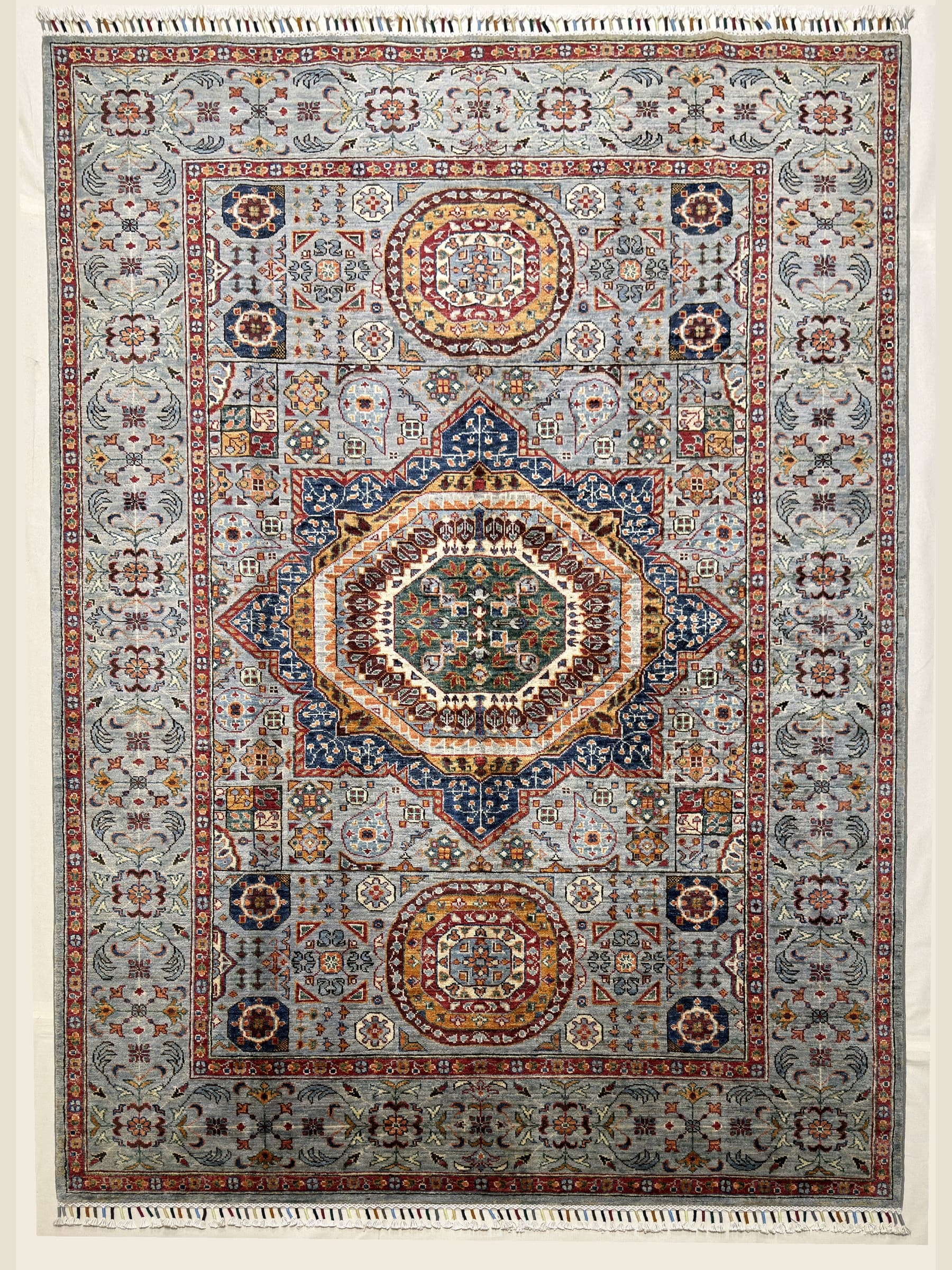 Grey Grey Mamluk Hand-Knotted Wool Rug