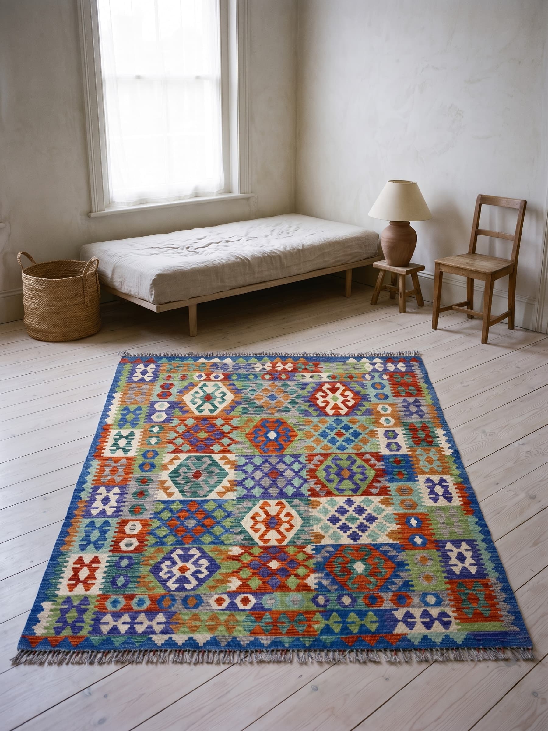 Navy Wool Kilim — Room view