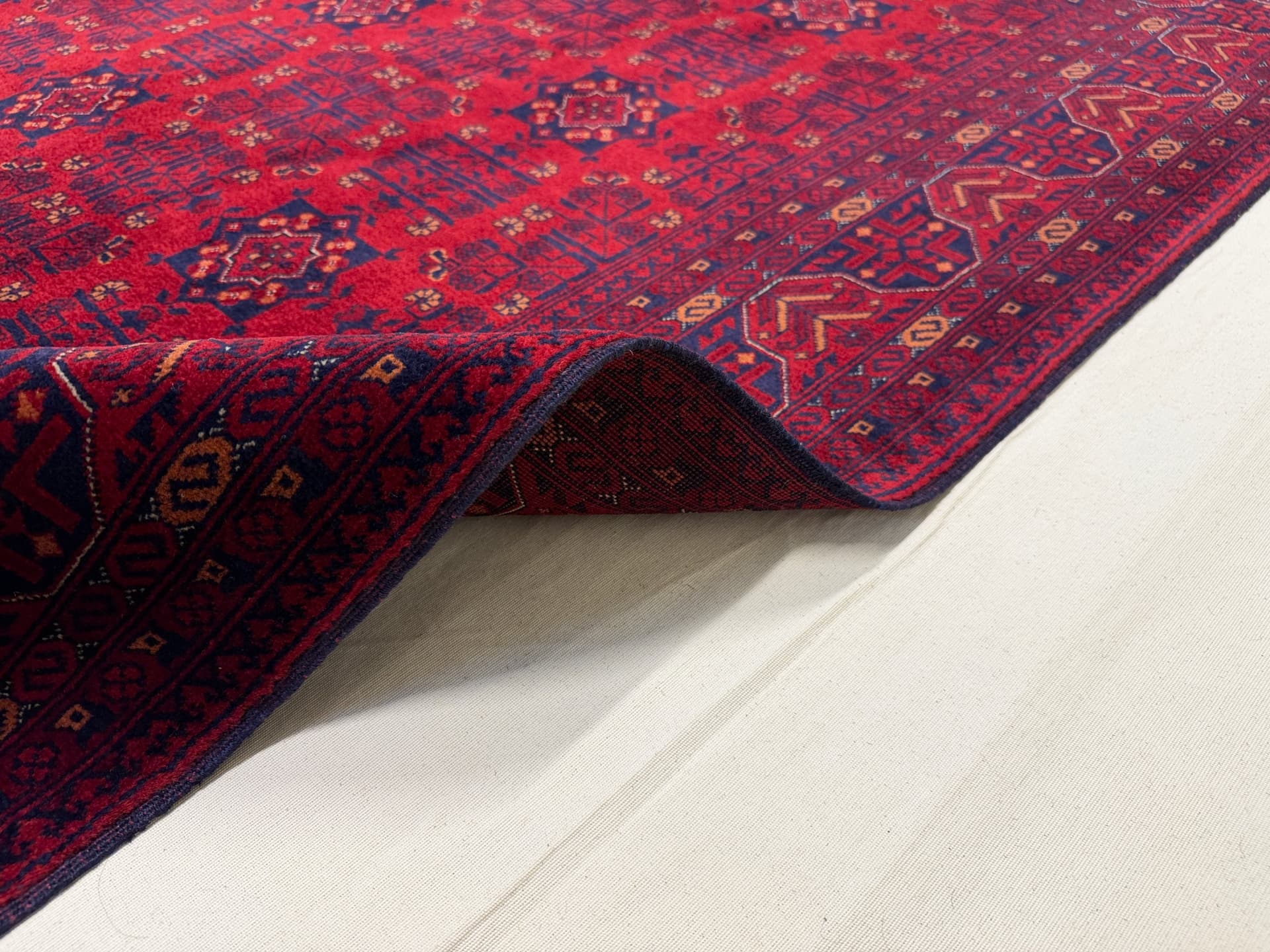 Red Beljik Hand-Knotted Wool Rug — Detail