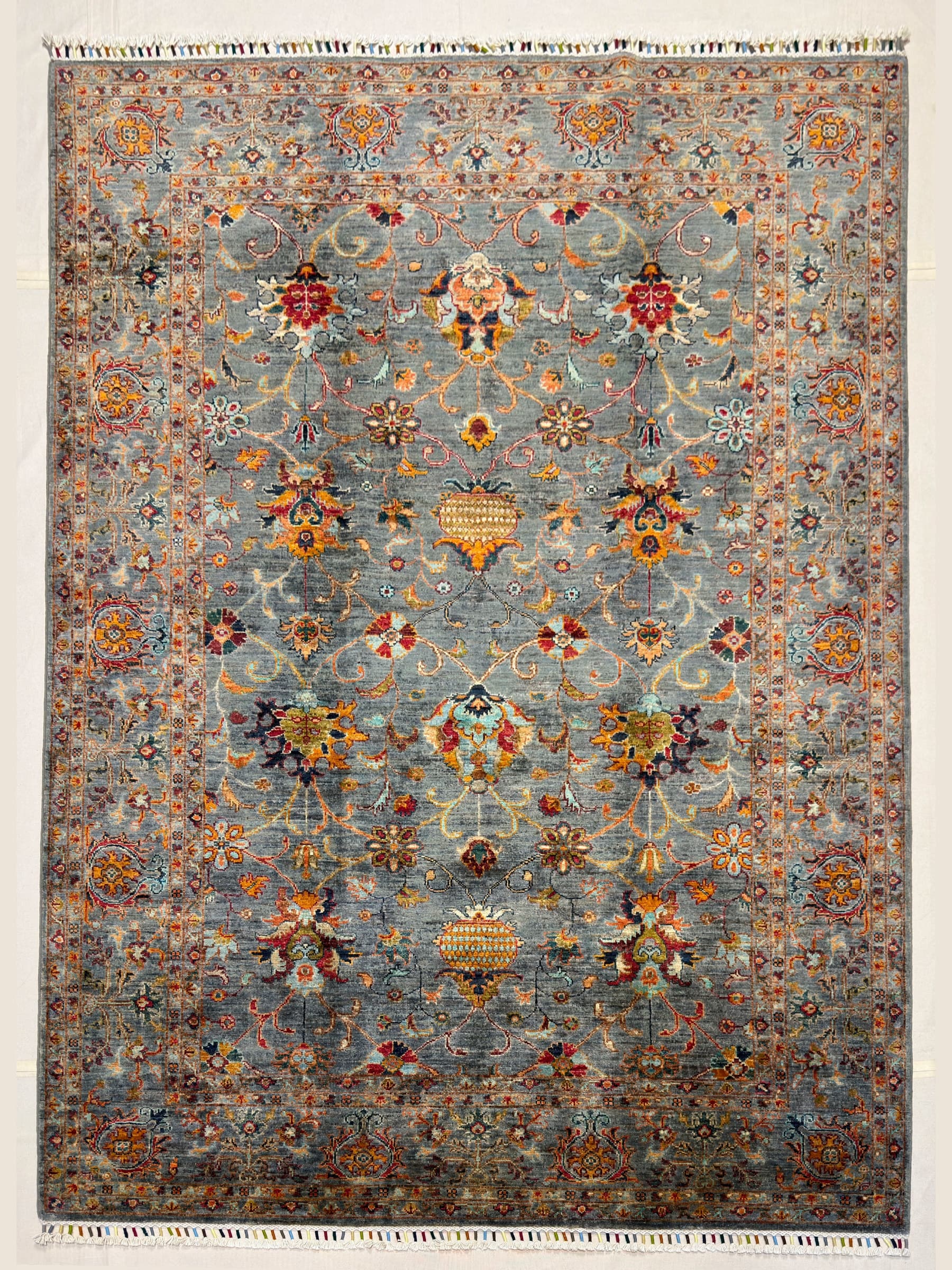 Grey Grey Oushak Hand-Knotted Wool Rug