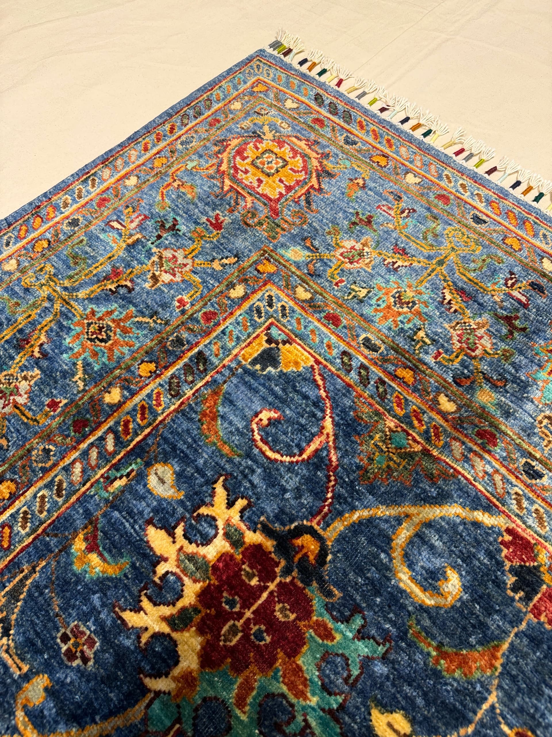 Navy Ottoman Hand-Knotted Wool Rug — Detail