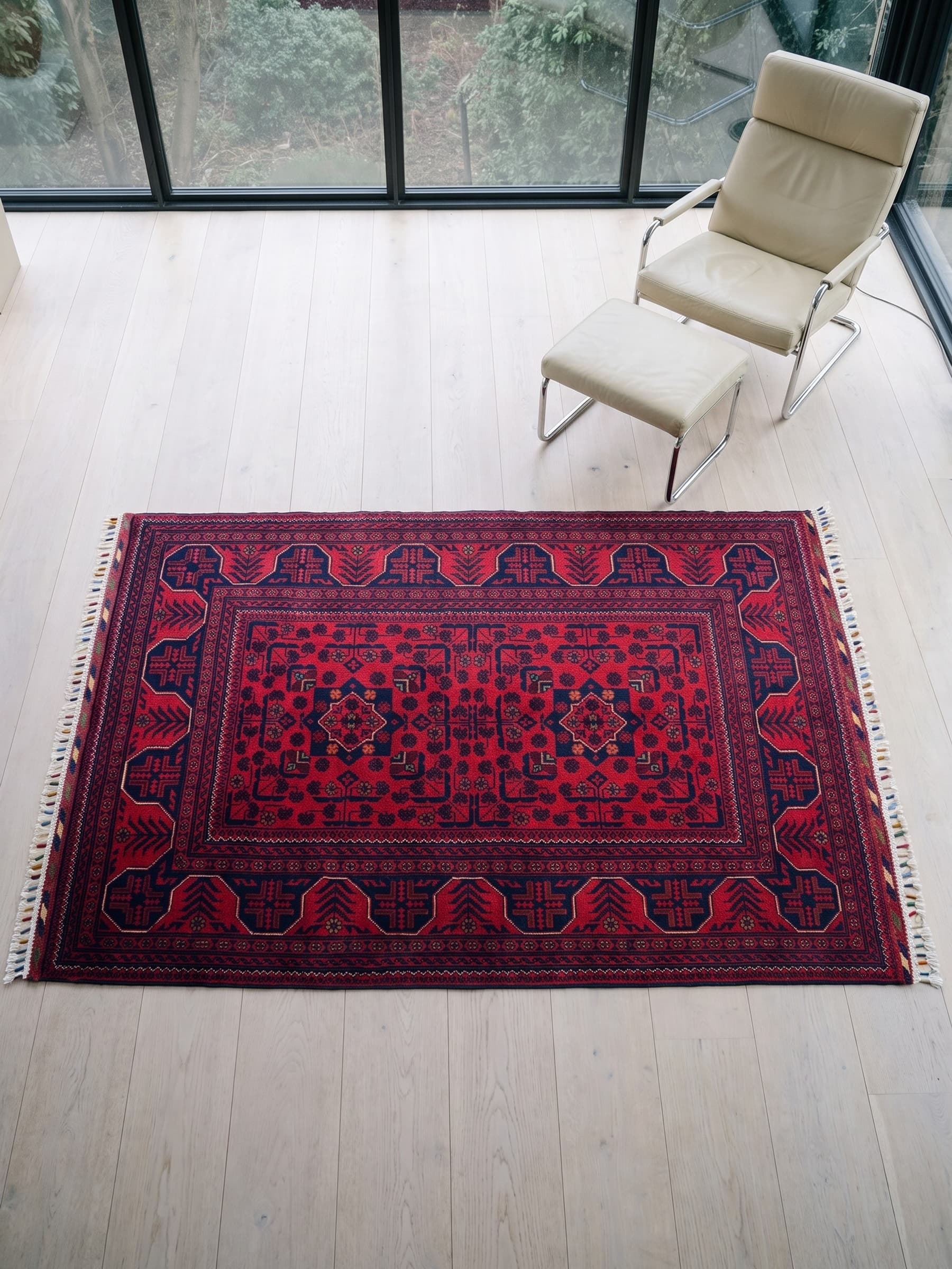 Red Khamyab Hand-Knotted Wool Rug — Room view