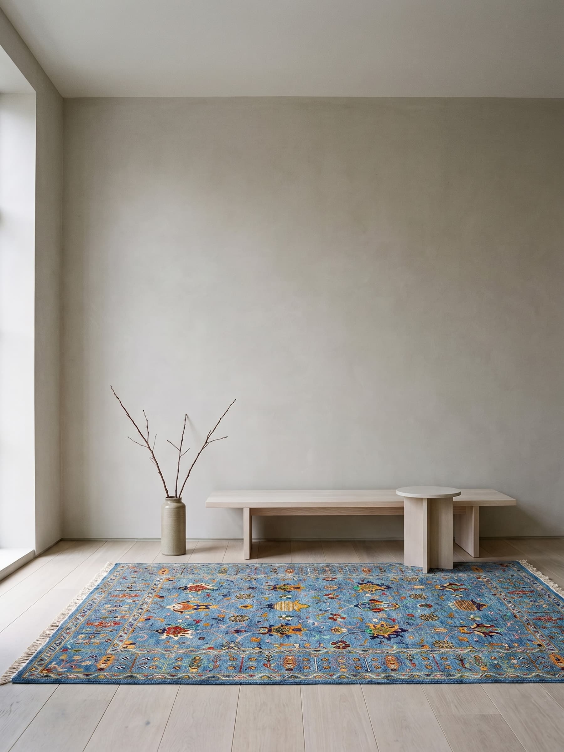 Navy Oushak Hand-Knotted Wool Rug — Room view