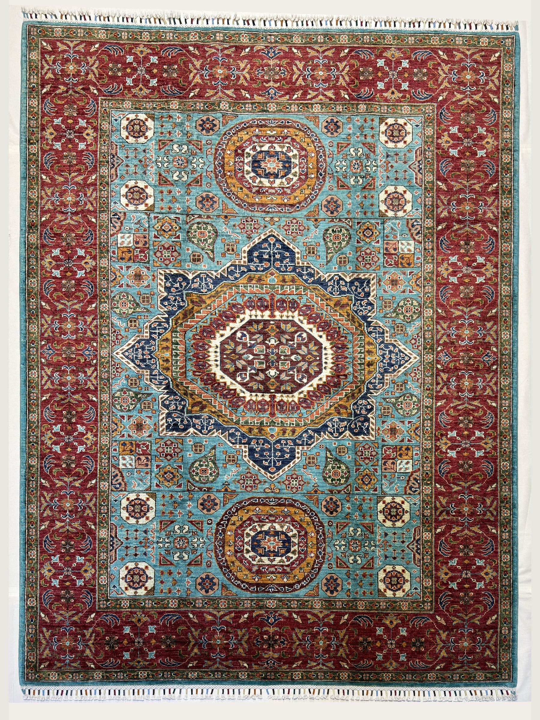 Teal Teal Mamluk Hand-Knotted Wool Rug