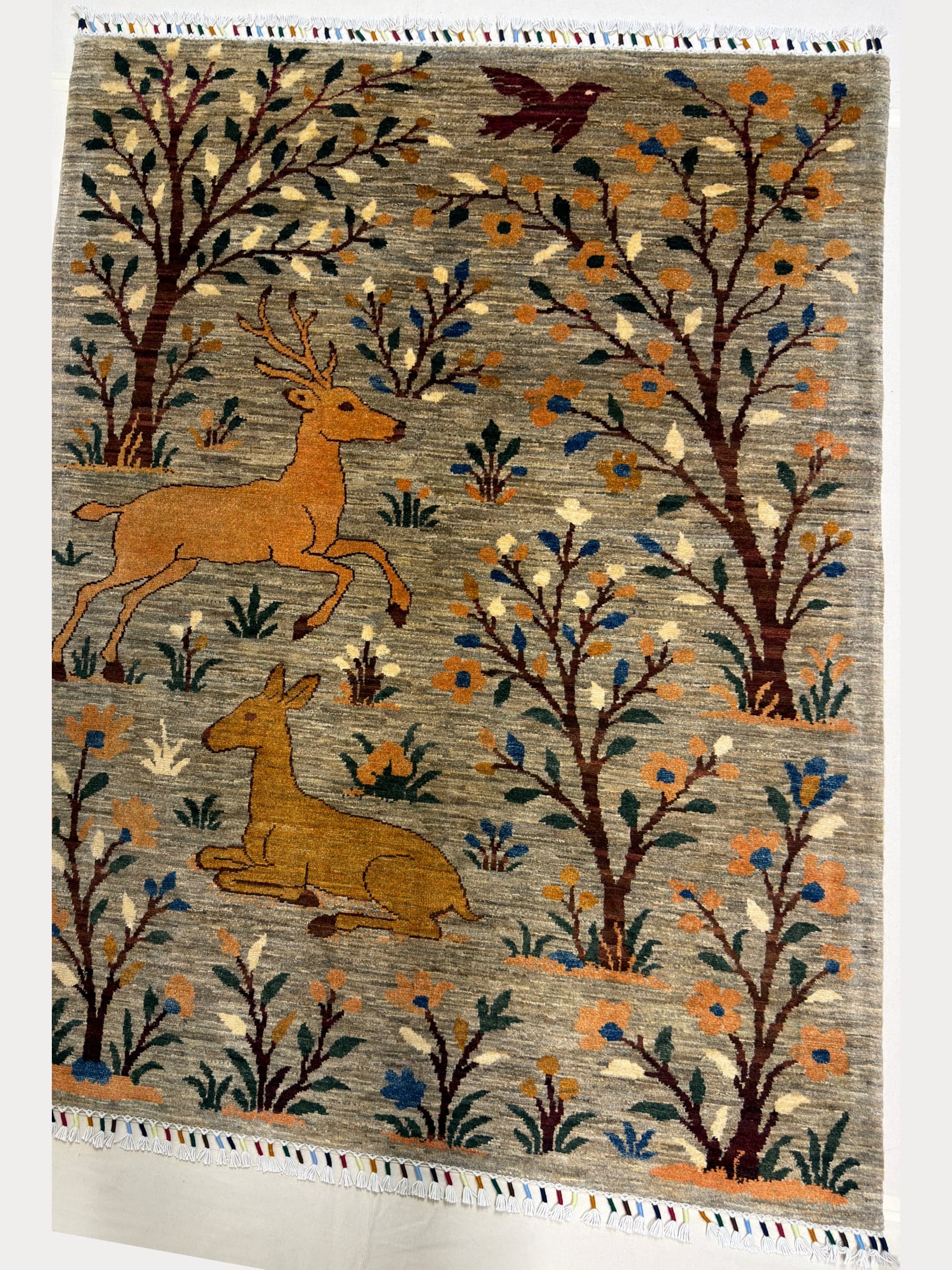 Grey Grey Pictorial Hand-Knotted Wool Rug