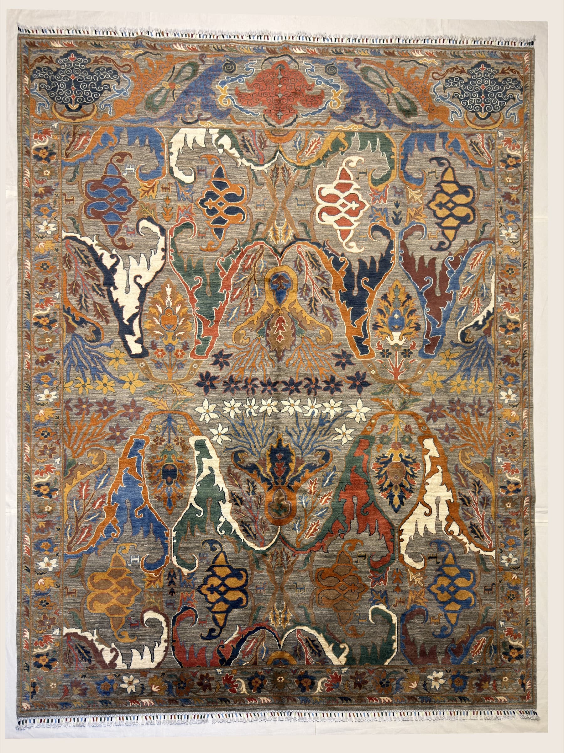 Grey Grey Pictorial Hand-Knotted Wool Rug