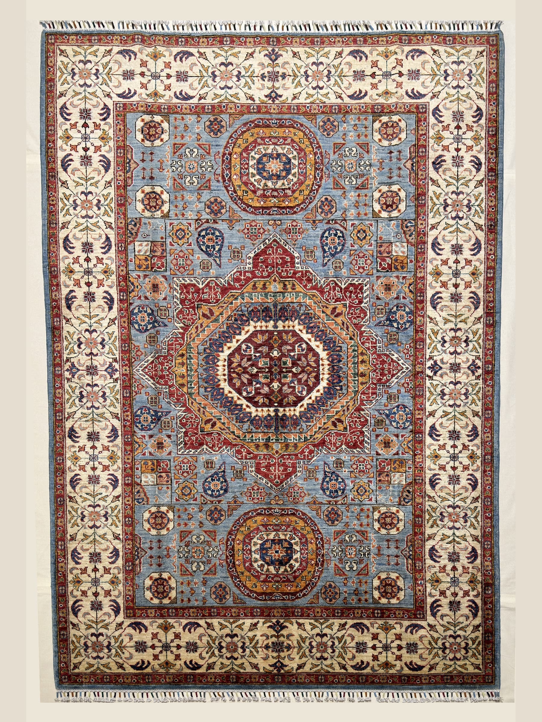 Navy Navy Mamluk Hand-Knotted Wool Rug