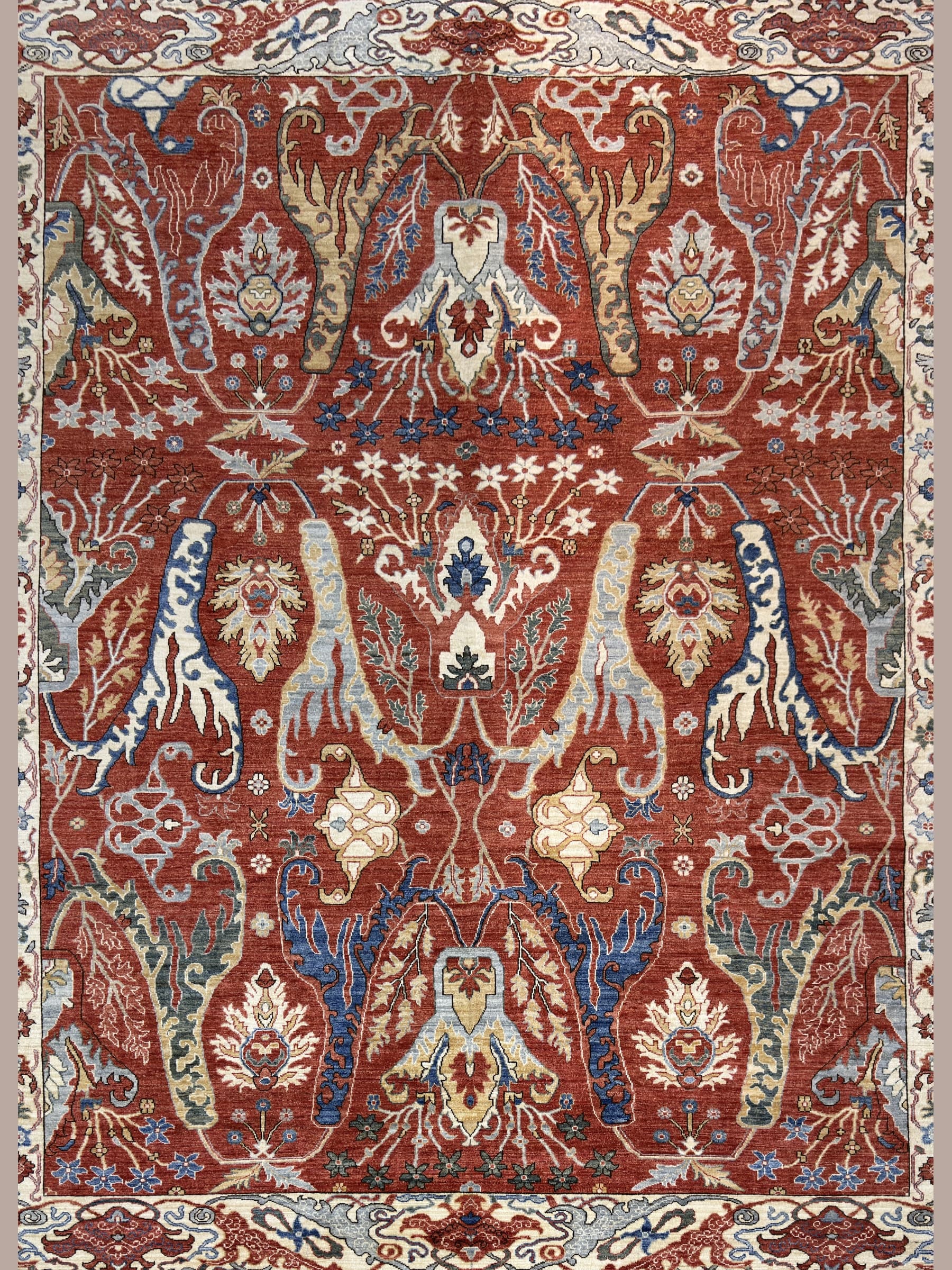 Brick red Afshan Hand-Knotted Wool Rug