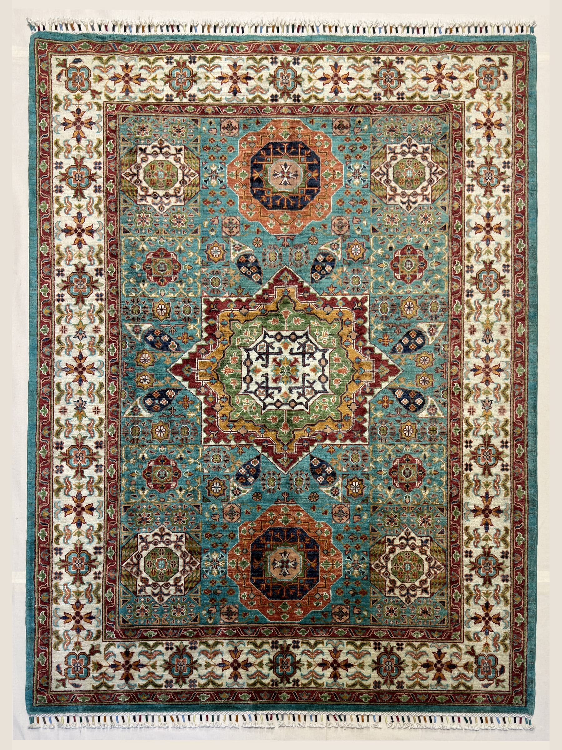 Teal Mamluk Hand-Knotted Wool Rug